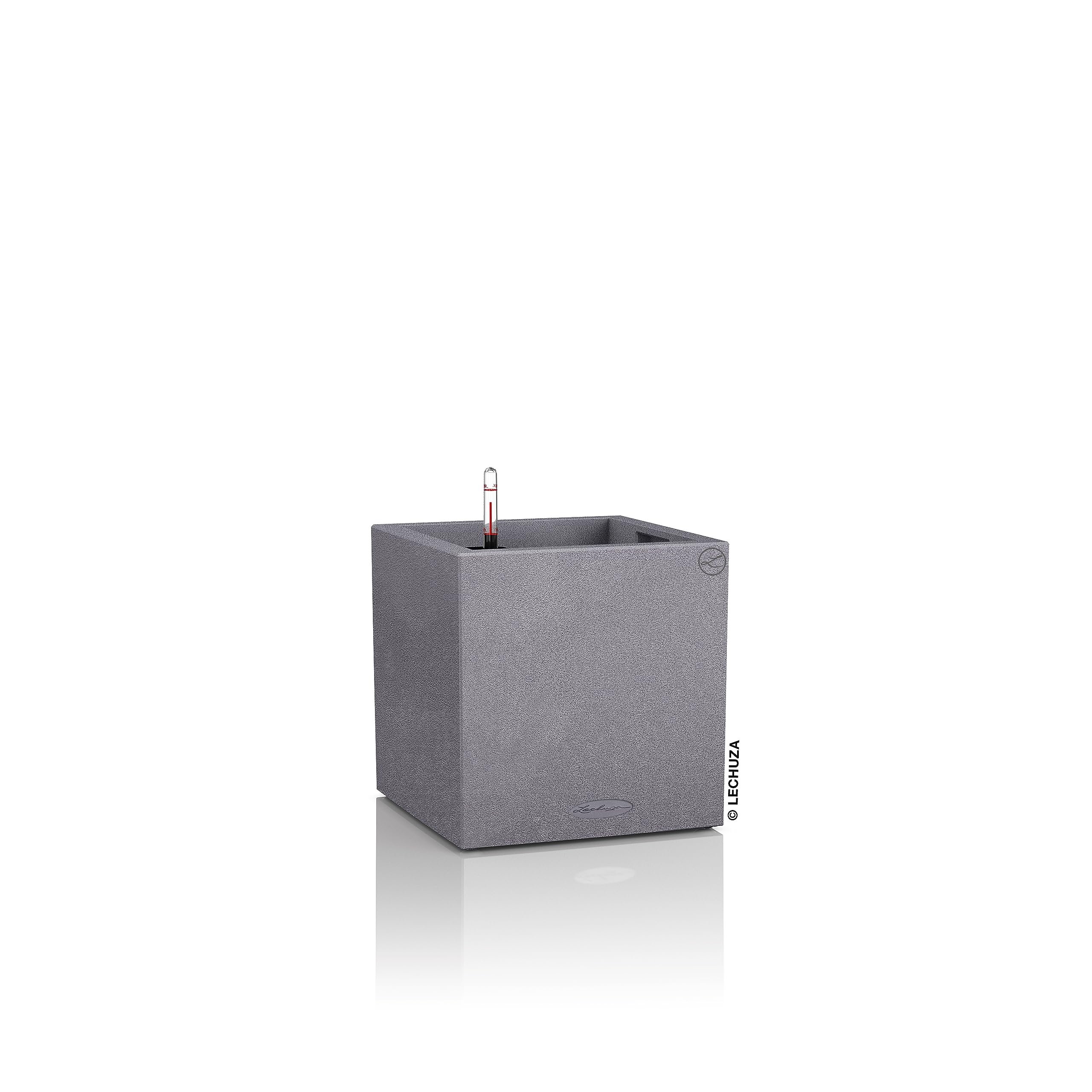 Lechuza Canto Stone Self-Watering Planter - 16 Inch Modern Indoor Outdoor Flower Pot with Automatic Irrigation System, Grey - Perfect for Home, Office, Patio and Garden Decor