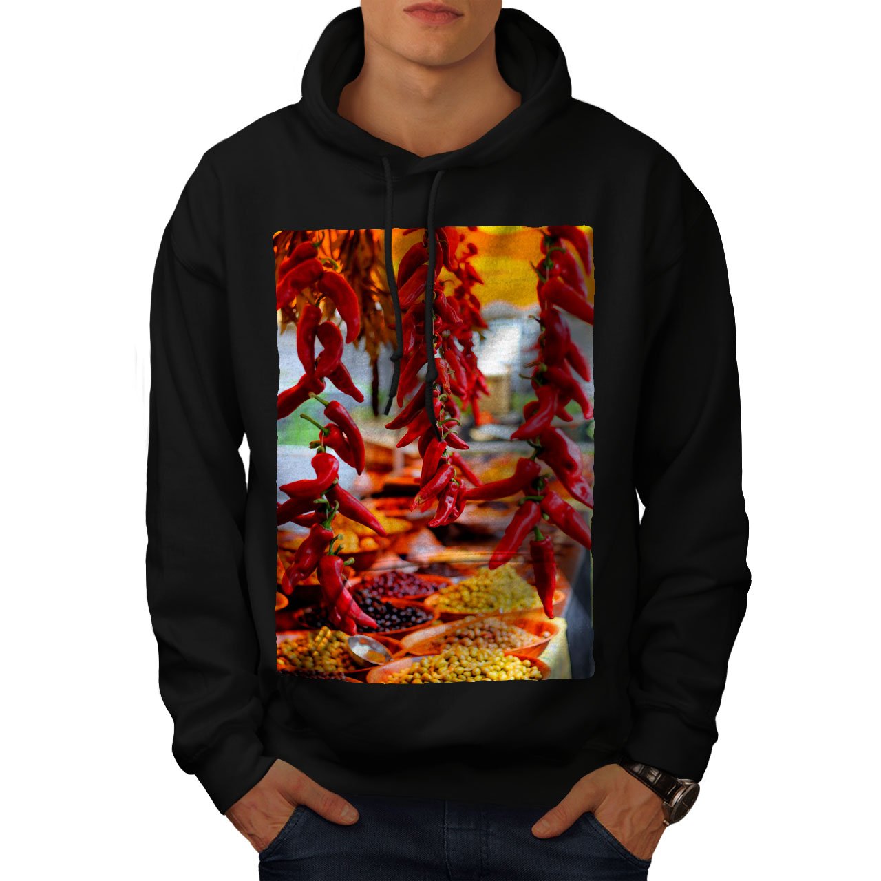 Men's Red Hot Spicy Pepper Hoodie - Chili Print Pullover Sweatshirt with Hood | Casual Streetwear for Winter, Gym & Outdoor Activities