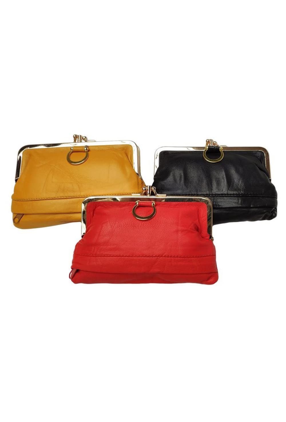 Women's Leather Coin Purse with Ring Clip & Top Clasp - Slim Wallet for Cash & Cards - Beige Clutch Bag for Everyday Use, Travel & Shopping