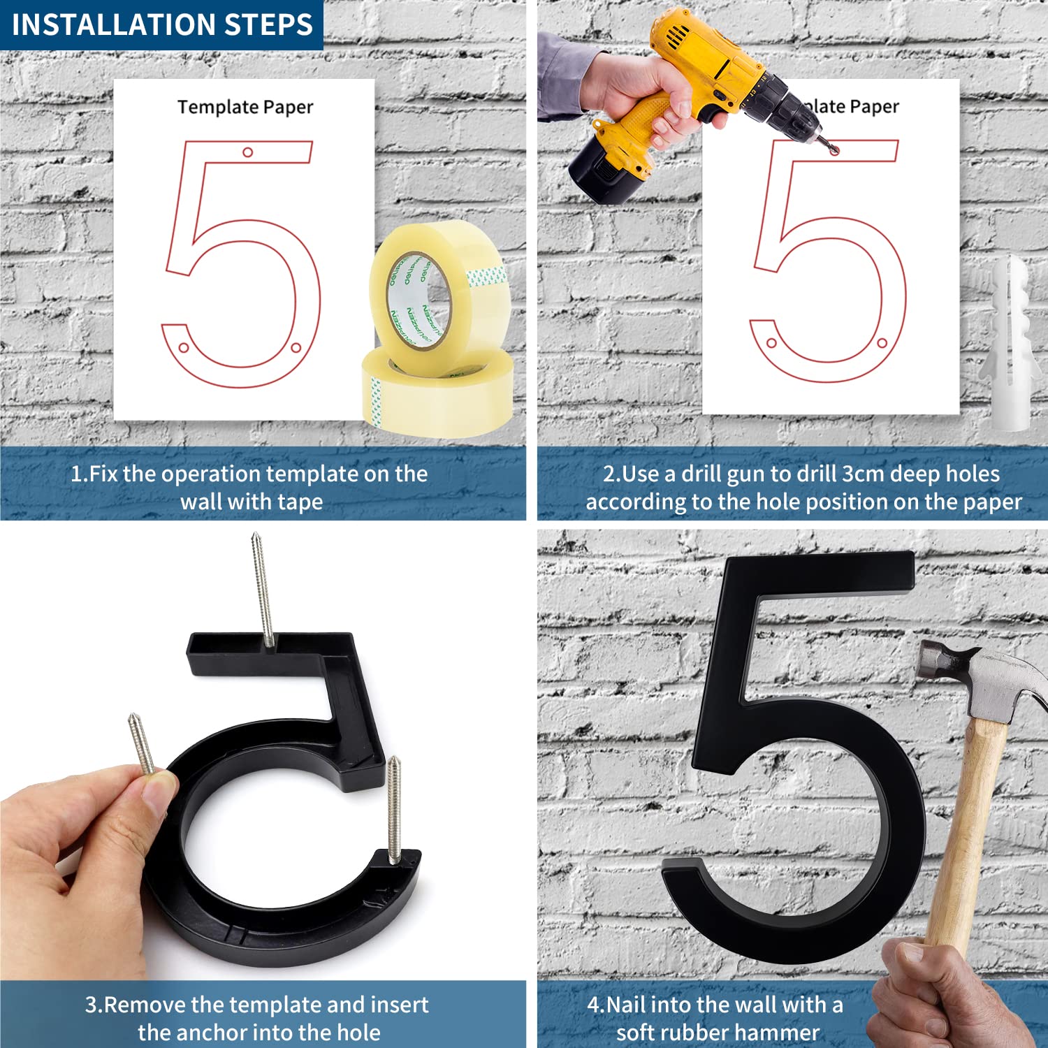 6 Inch Modern Floating House Numbers - Deamos Zinc Alloy Address Plaque with Matte Black Finish (Number 2) | Weatherproof for Outdoor Home, Mailbox & Apartment Signage