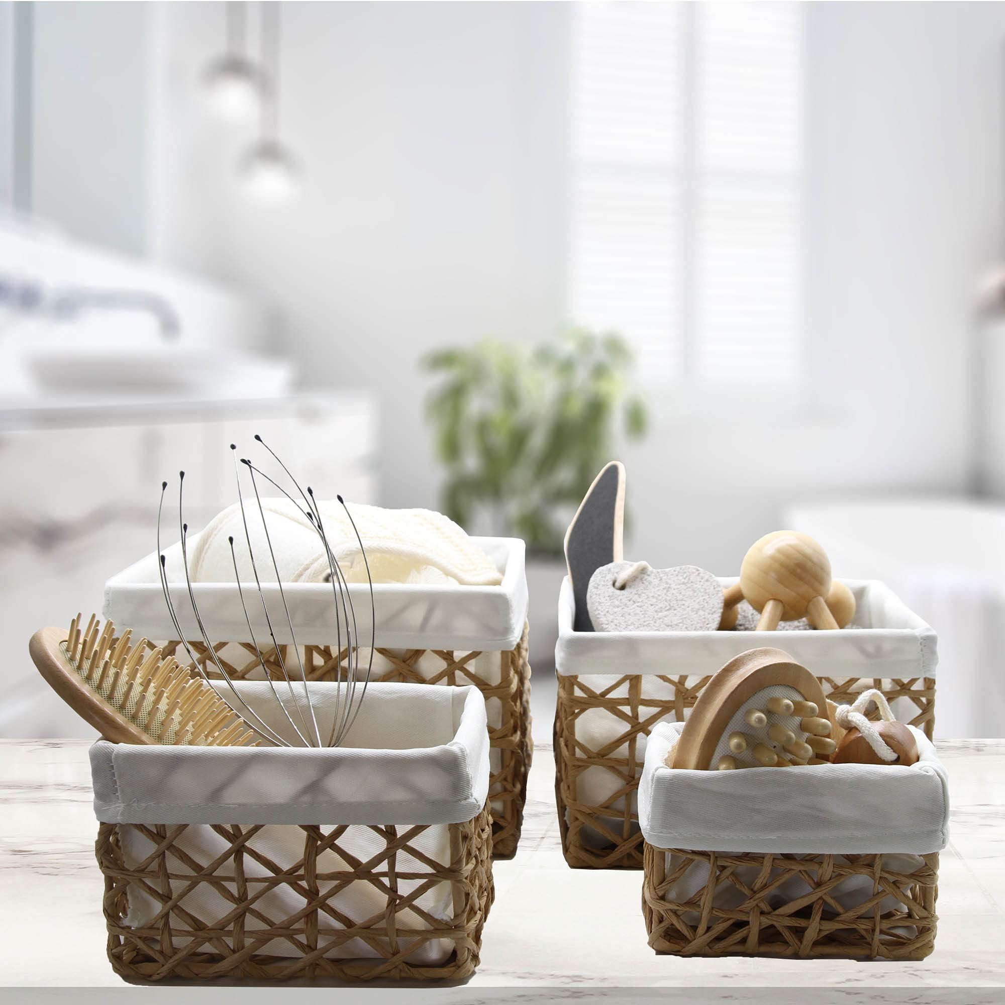 Eco-Friendly Paper Rope Storage Baskets Set of 4 - Handwoven Organizer Bins for Home, Office, Nursery & Closet Organization | Perfect for Laundry, Toys, Blankets & Decor