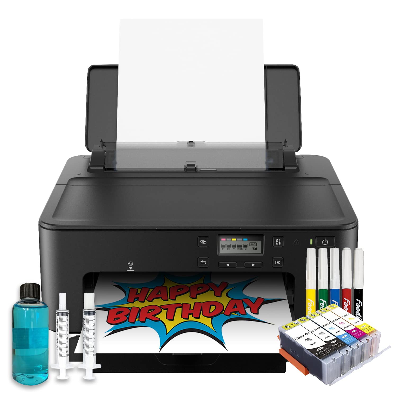 Ediblethingz Cake Topper Printer Kit with 12 Edible Sugar Sheets, Ink Cartridges, Color Markers & Cleaning Tools - Perfect for Birthday, Wedding & Custom Cake Decorating