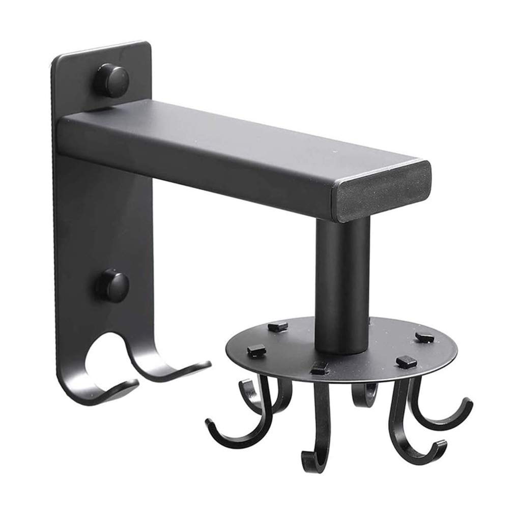 YunNasi Wall Mounted Rotating Utensil Hanger with 6 Removable Aluminum Hooks - Space Saving Kitchen Organizer for Spoons, Pots, Pans, Cups & Towels | Perfect for Small Kitchens, RVs & Dorm Rooms