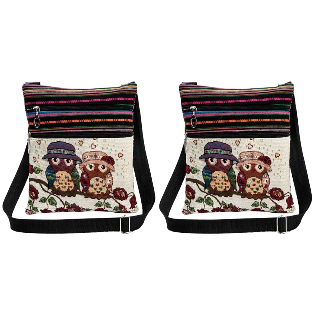VALICLUD Owl Printed Canvas Crossbody Bag for Women - Adjustable Strap 2-Piece Set (Phone Purse + Pouch) | Stylish Casual Outfits, Travel Essentials & Everyday Use