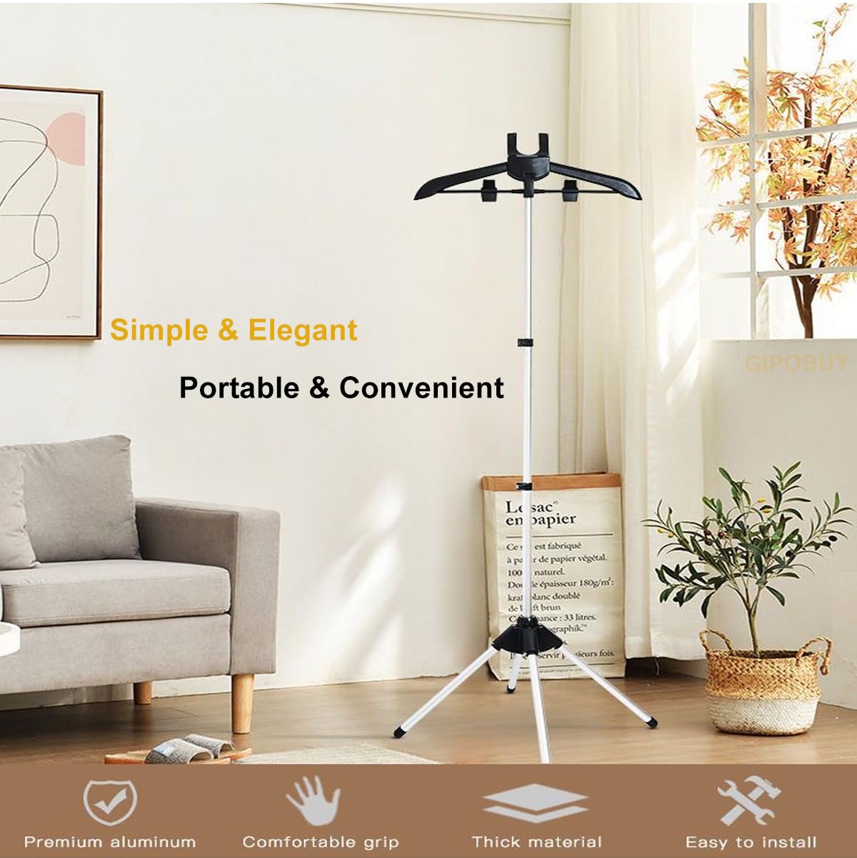 Portable Steamer Stand for Clothes - Adjustable Garment Hanger with 2 Storage Bags & Lint Remover - Perfect for Travel, RV, Home & Hotel Use - Steam Iron Rack for Wrinkle-Free Clothes Anywhere