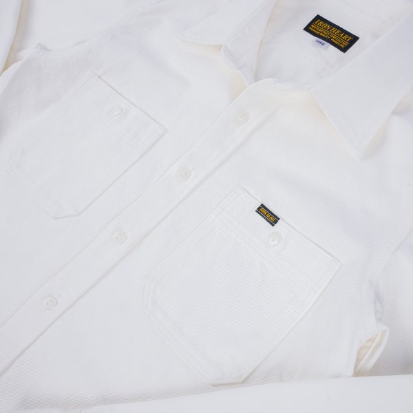 Iron Heart IHSH-391 Heavyweight 13.5oz Denim Work Shirt for Men - Classic White Cotton Shirt for Workwear, Outdoor & Casual Style