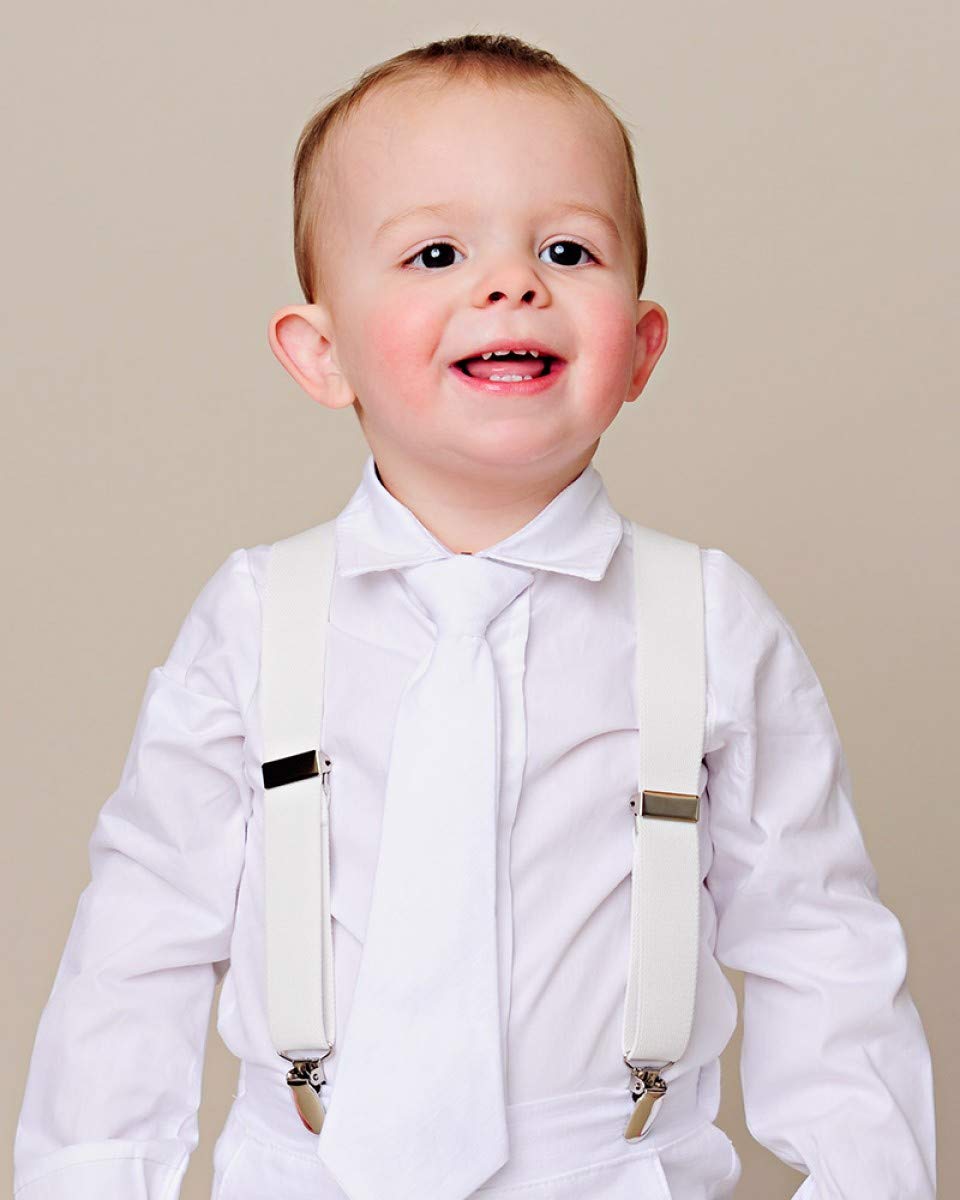 Baby Boys Christening Outfit Set - 4 Piece Suspender Romper & Bow Tie for Baptism, Church, and Special Occasions