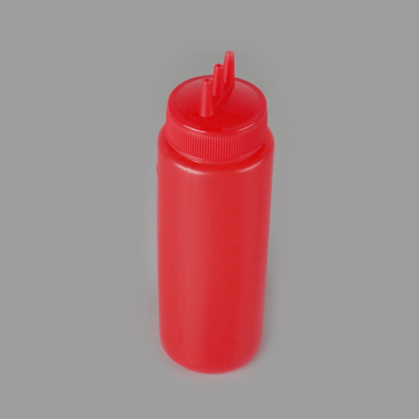 16 oz Red Plastic Ketchup Squeeze Bottle with Triple Dispersion Tip - 2.5