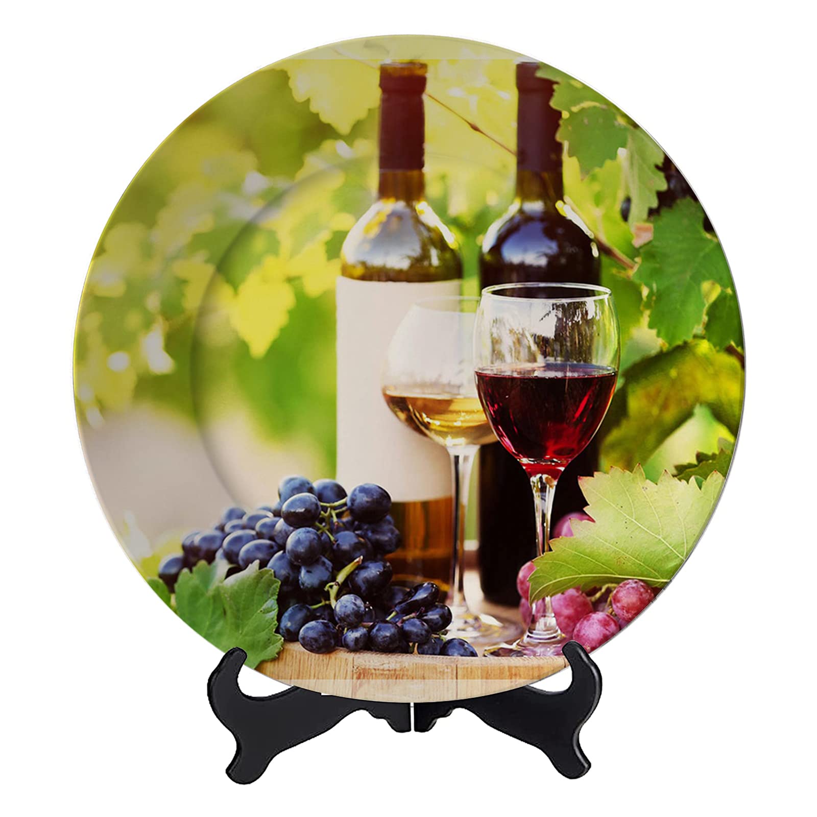 Handmade Ceramic Decorative Plate with Abstract Wine & Grape Painting - 10 Inch Tabletop Decor for Living Room, Bedroom, Hallway | Perfect for Wine Tasting Parties, Housewarming Gifts & Festival Home Decor