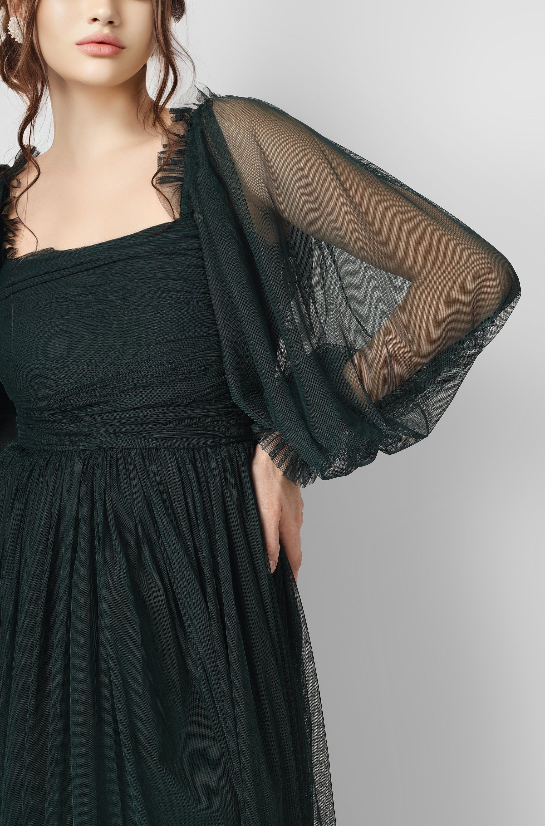 Lana Emerald Green Tulle Dress for Women | Elegant Evening Gown for Prom, Wedding & Special Occasions