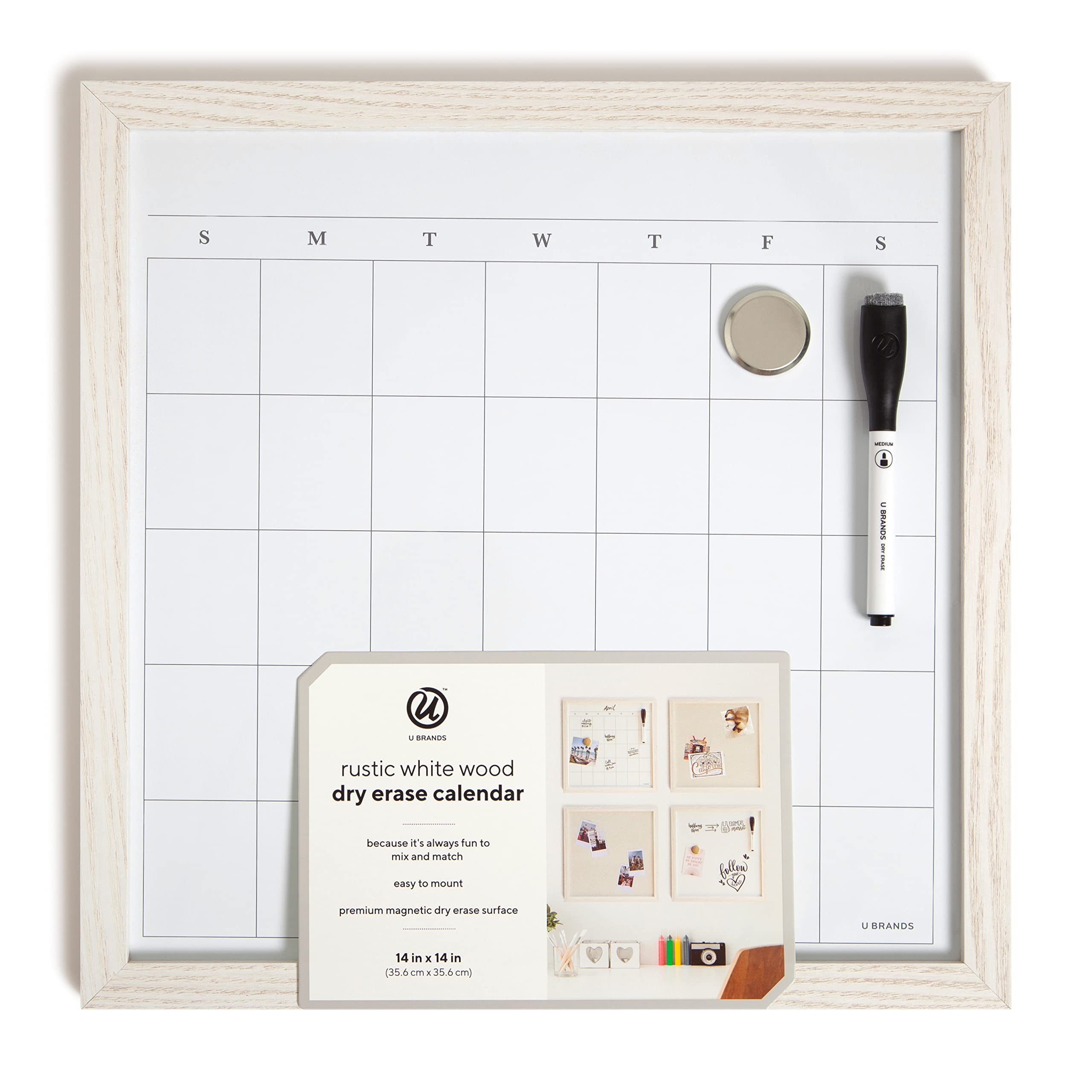 Rustic Dry Erase Calendar with White Wooden Frame - 14