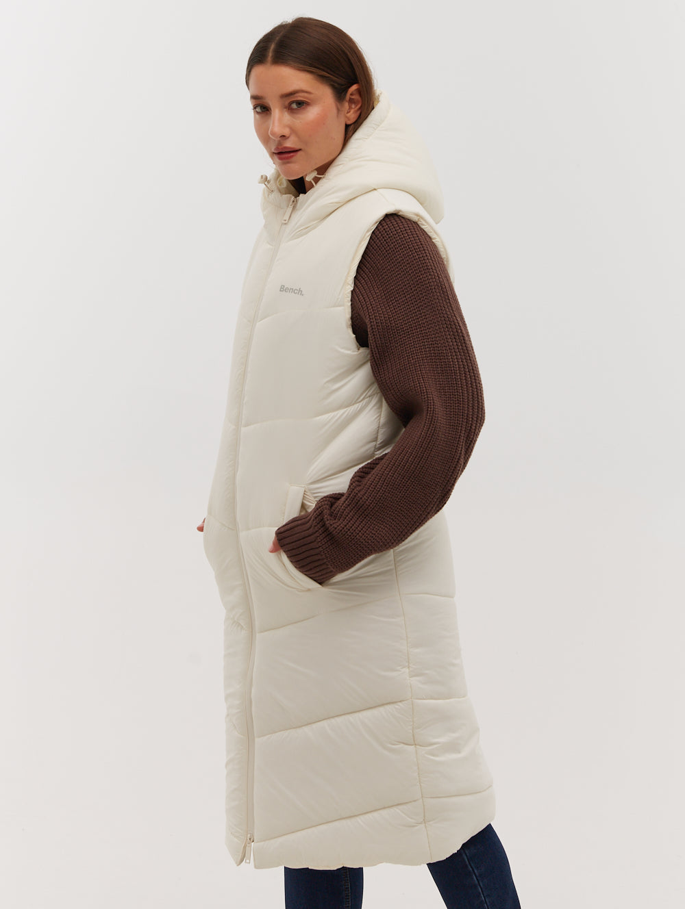 Illy Women's Longline Chevron Puffer Vest - Lightweight Quilted Down Alternative Jacket for Outdoor Hiking, Camping & Winter Fashion