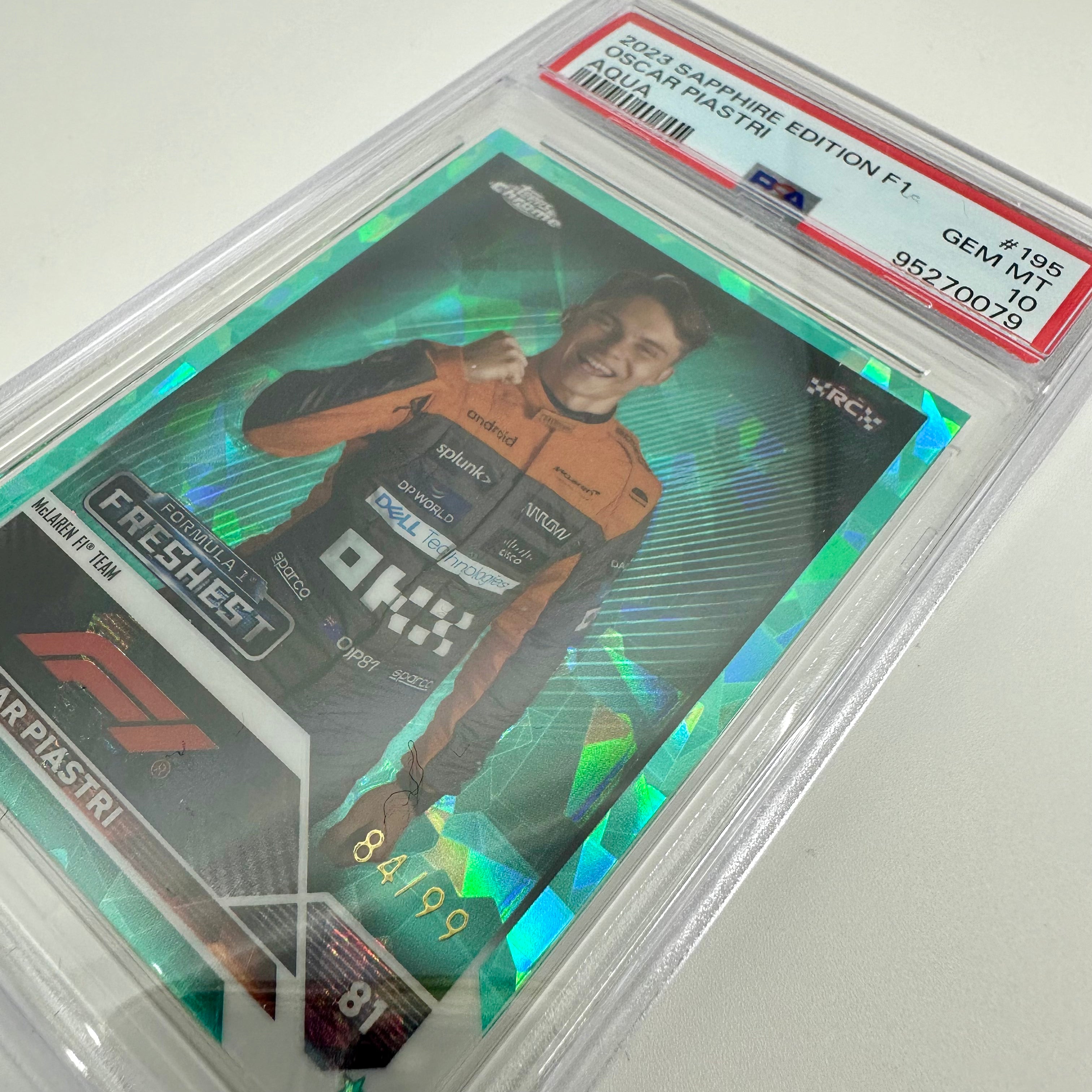 PSA 10 Oscar Piastri #195 2023 Topps Chrome F1 Rookie Card - Aqua Sapphire Edition 84/99 | Collectible Trading Card for F1 Fans & Sports Memorabilia Enthusiasts