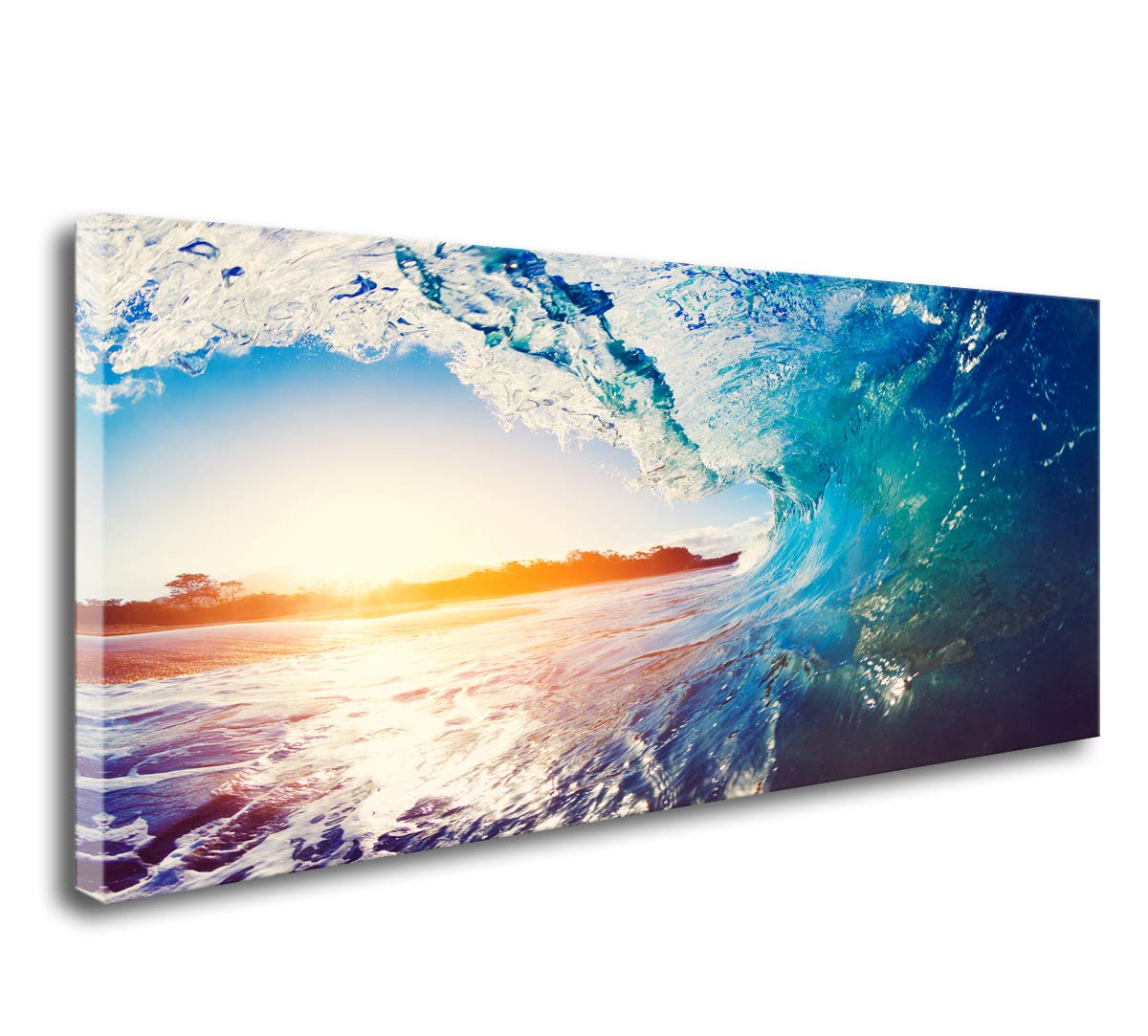 Blue Ocean Wave Sunrise Wall Art Canvas Print - Ready to Hang Coastal Decor for Living Room, Bedroom & Office - DZL Art S74175 | Beach Theme Home Decoration for Coastal & Nautical Interior Design