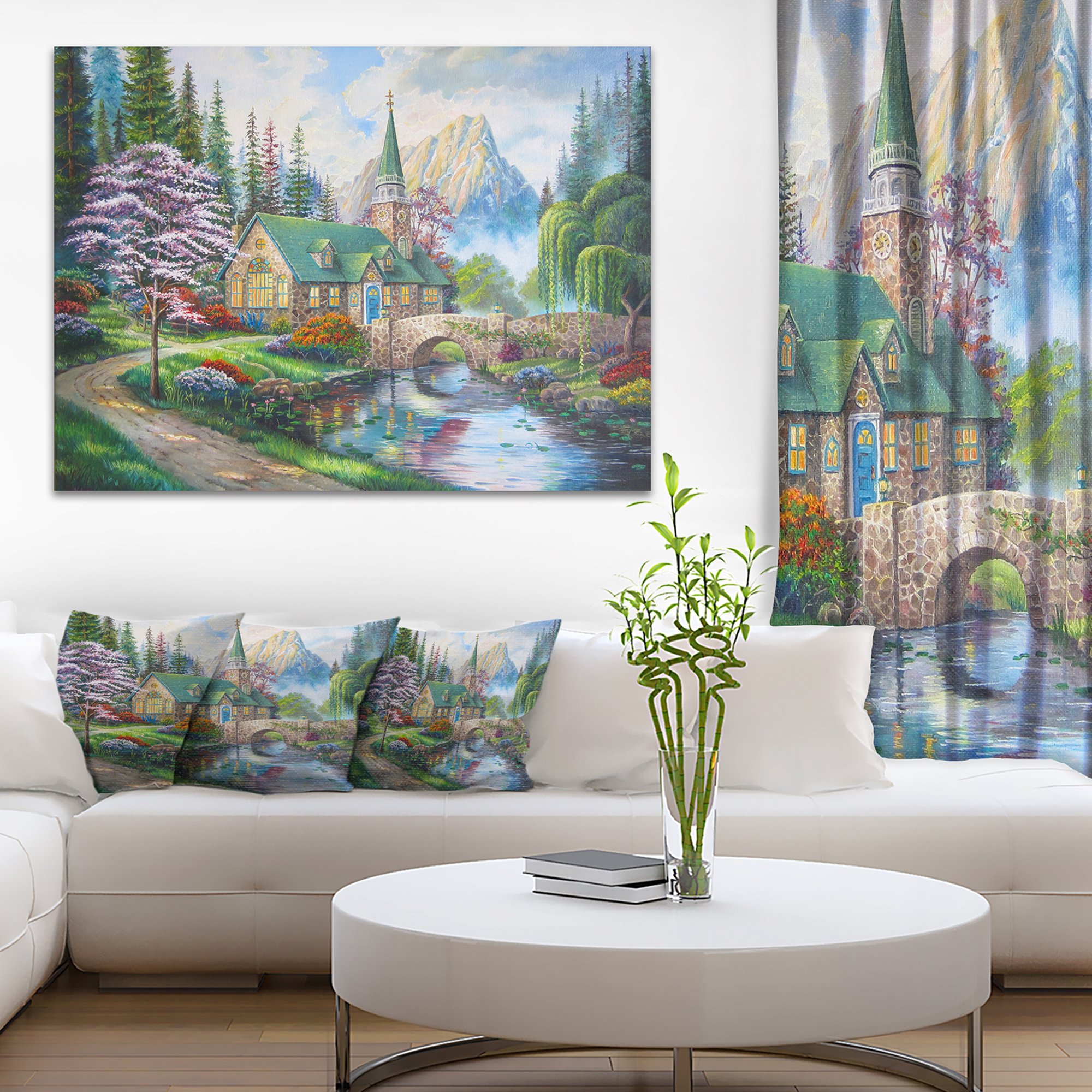 Church in Forest Oil Painting - Handmade Landscape Canvas Art Print for Home & Office Wall Decor - Perfect for Living Room, Bedroom, or Gift