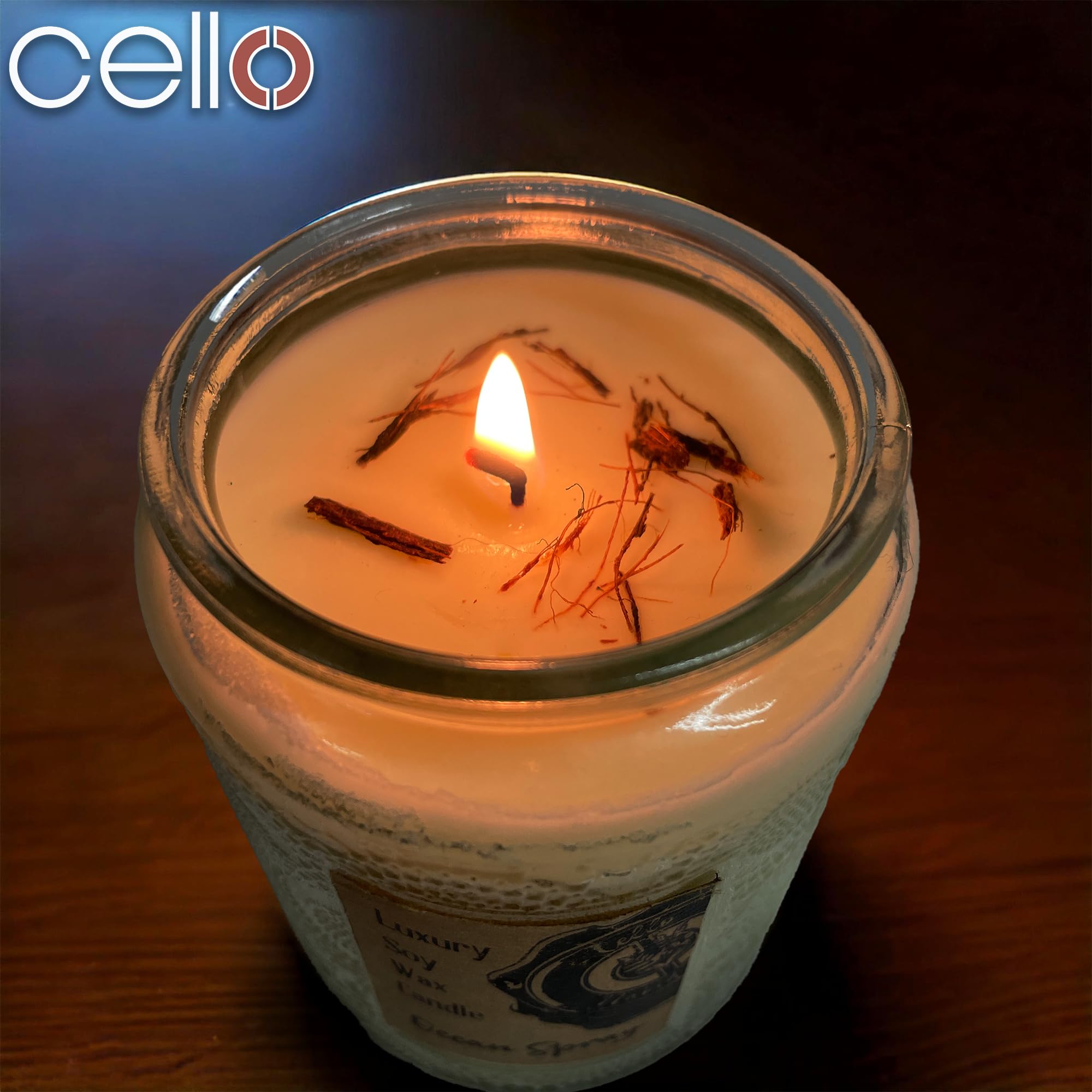 Premium Cello Naked Candle with Convection Spinner - Ocean Scented Aromatherapy Candle for Home Decor, Relaxation & Gift Giving - Perfect for Living Rooms, Bedrooms & Spa Settings