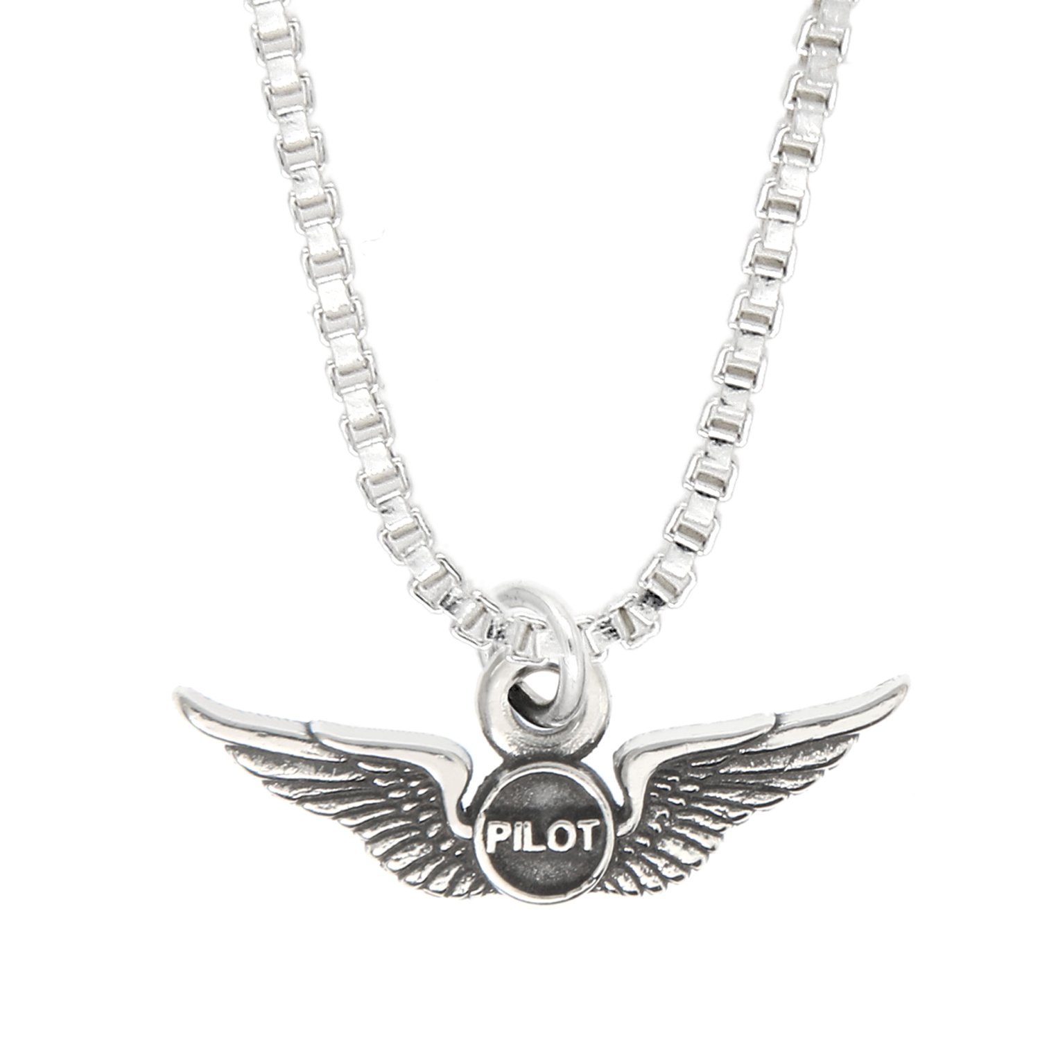 Sterling Silver Airplane Pilot Wings Charm Necklace - 18