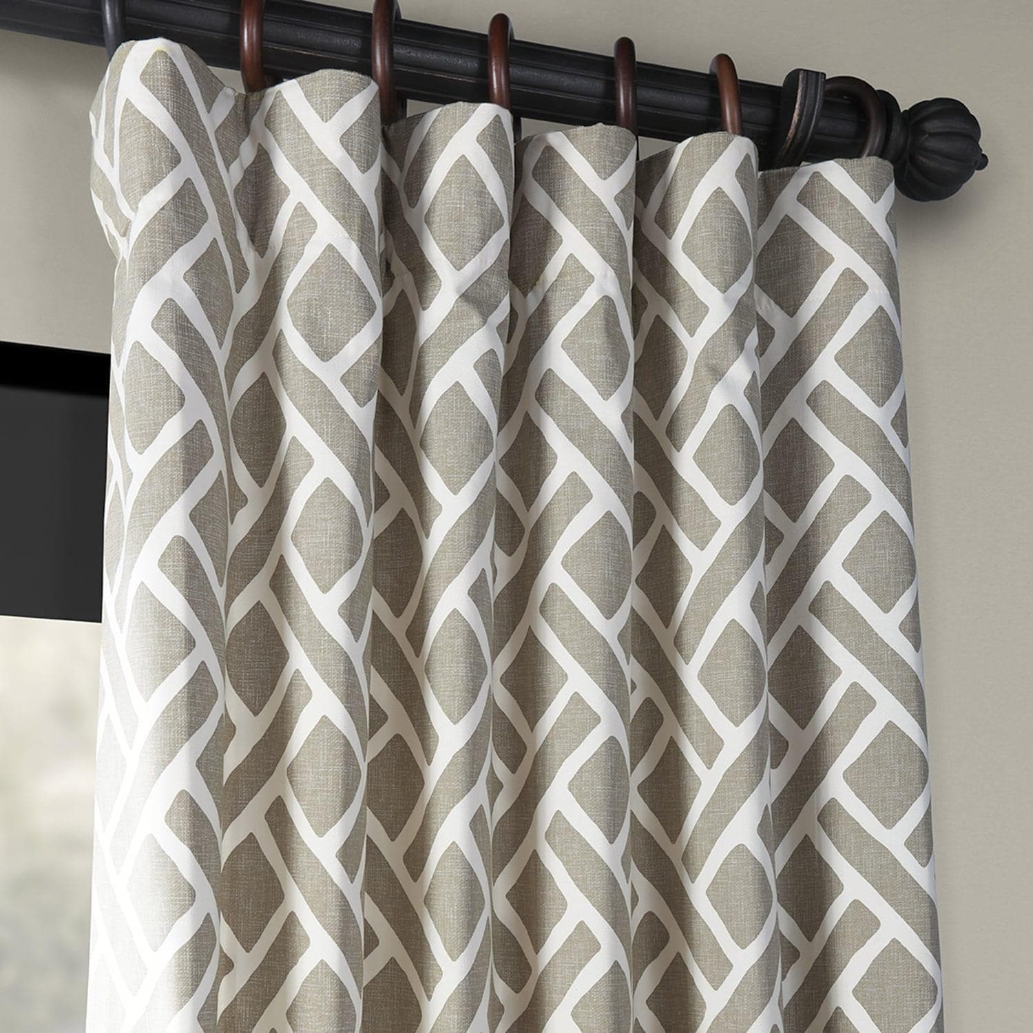 Martinique Taupe Geometric Printed Cotton Blackout Curtains for Living Room, Bedroom & Nursery - Light Blocking, Noise Reducing, Thermal Insulated Window Drapes