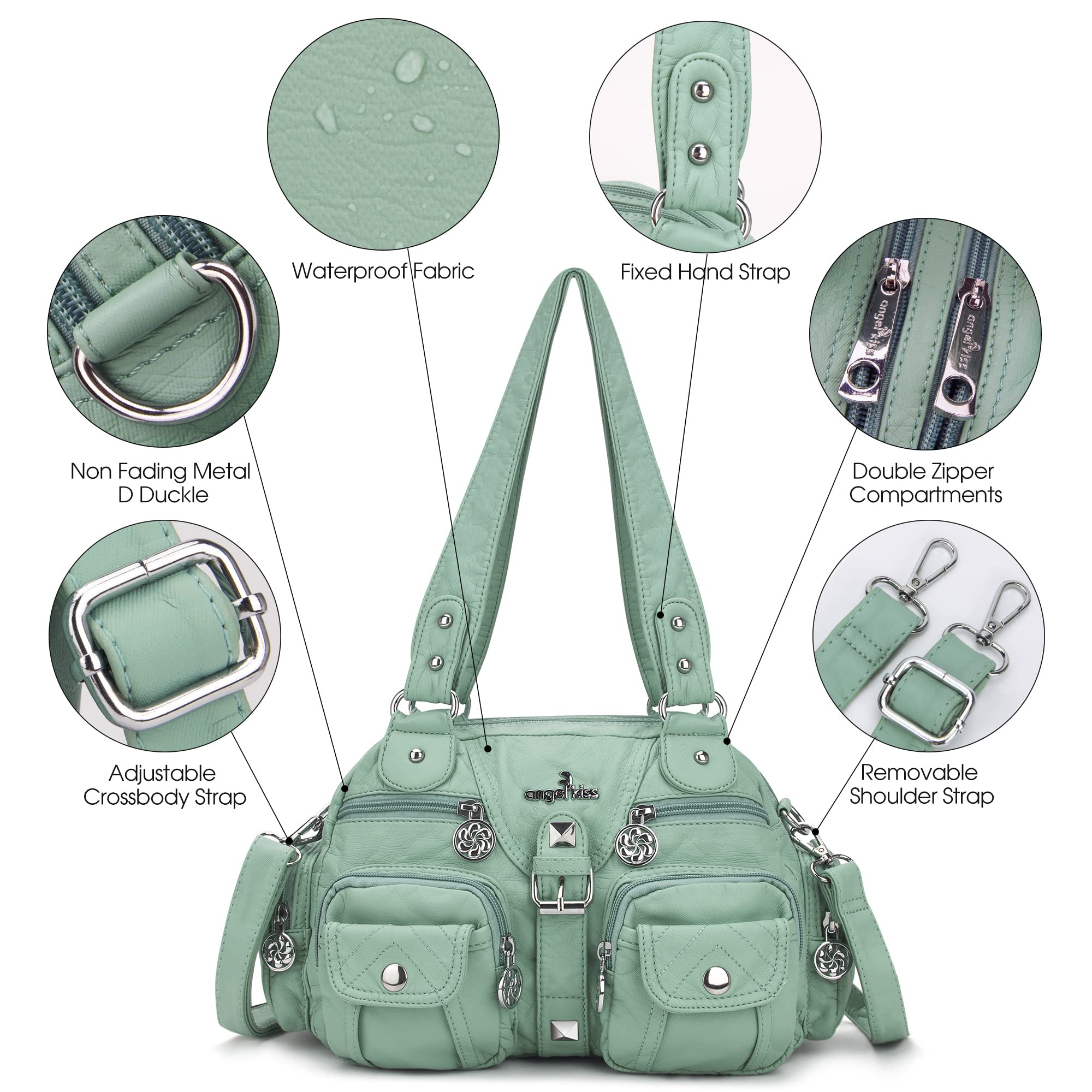 Angel Kiss Women's Soft Leather Hobo Crossbody Shoulder Bag with Multipocket & Removable Strap - Perfect for Work, Travel & Everyday Use