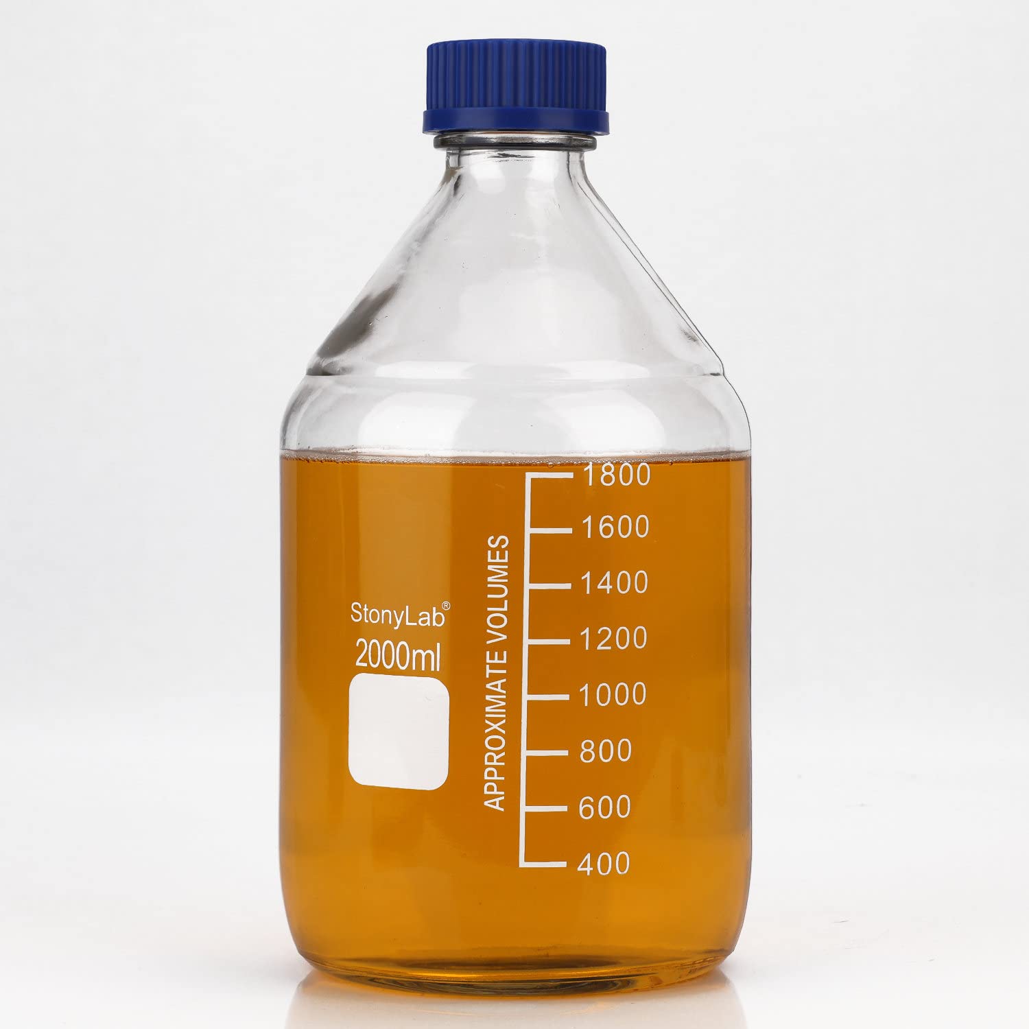Stonylab 2000ml Glass Graduated Round Media Storage Bottles with GL45 Screw Cap - 1 Pack - Ideal for Lab, Chemical Storage & DIY Projects