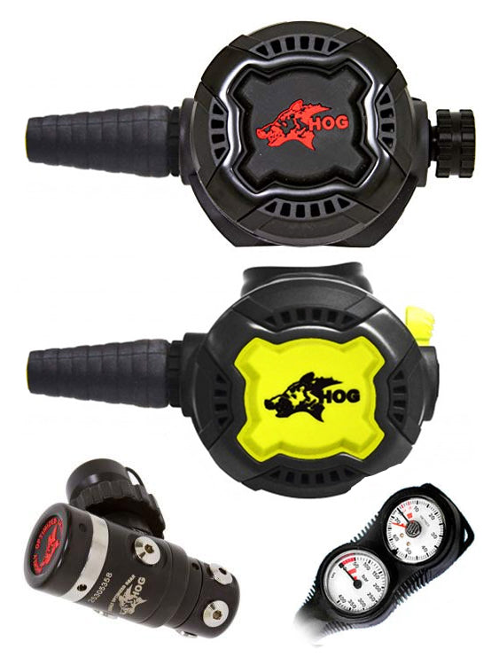 HOG D3 DIN or Yoke Regulator with Zenith Smoke and Octo - Includes Free Termo Gauge for Scuba Diving & Professional Underwater Exploration