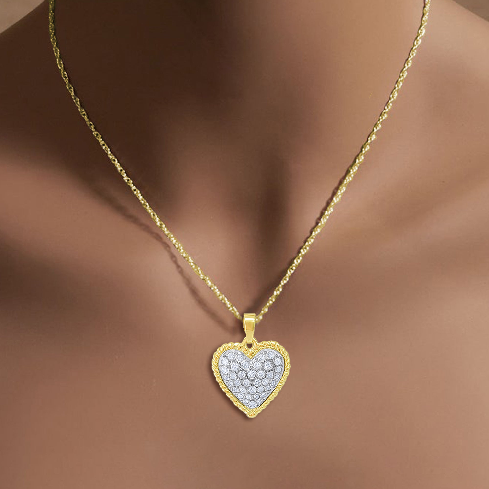 14K Two-Tone Gold Heart Shaped Pave Diamond Necklace for Women - Perfect Gift for Valentine's Day, Anniversary & Special Occasions