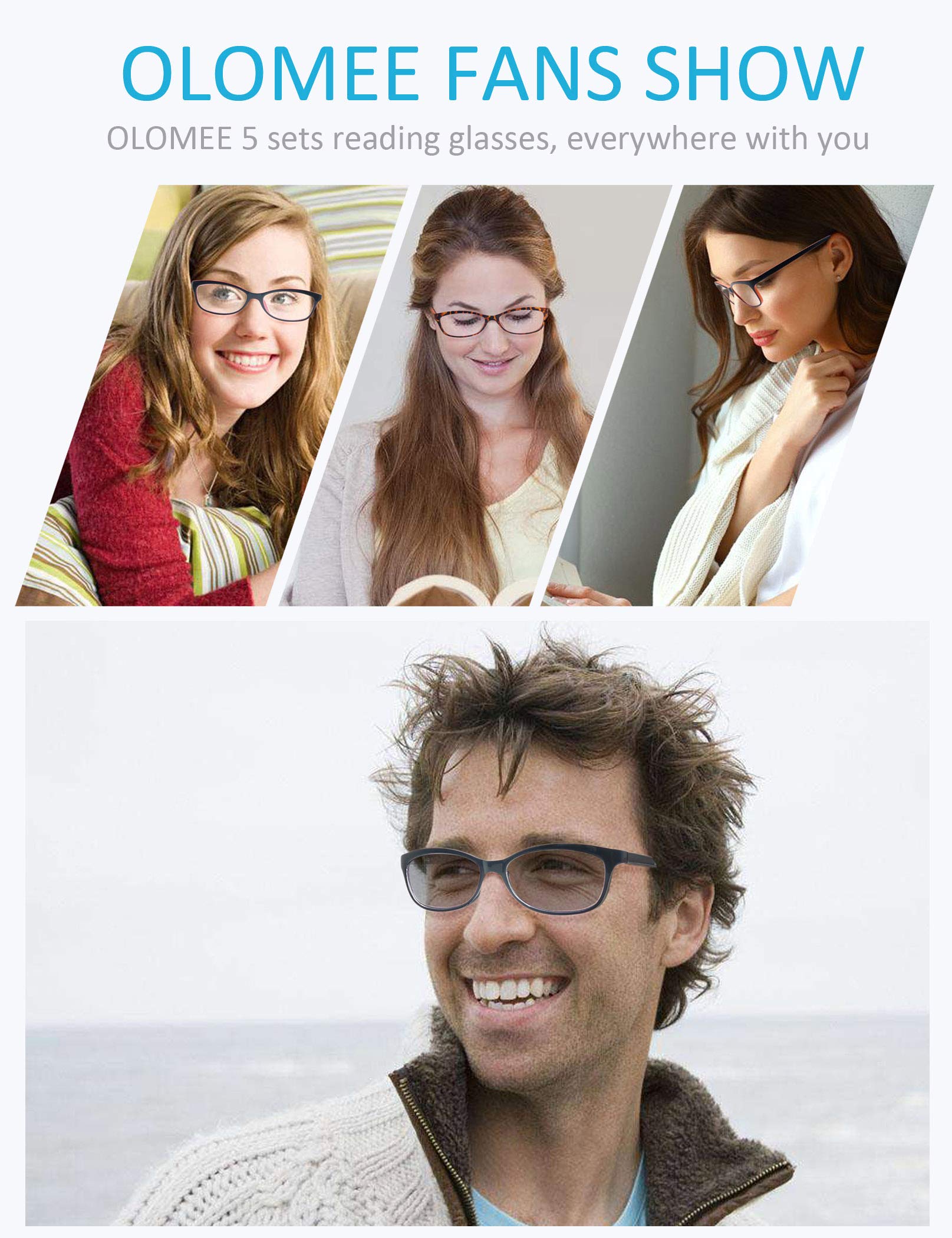 Colorful Women's Reading Glasses +2.25, Lightweight Frames for Outdoor Reading (5-Pack)