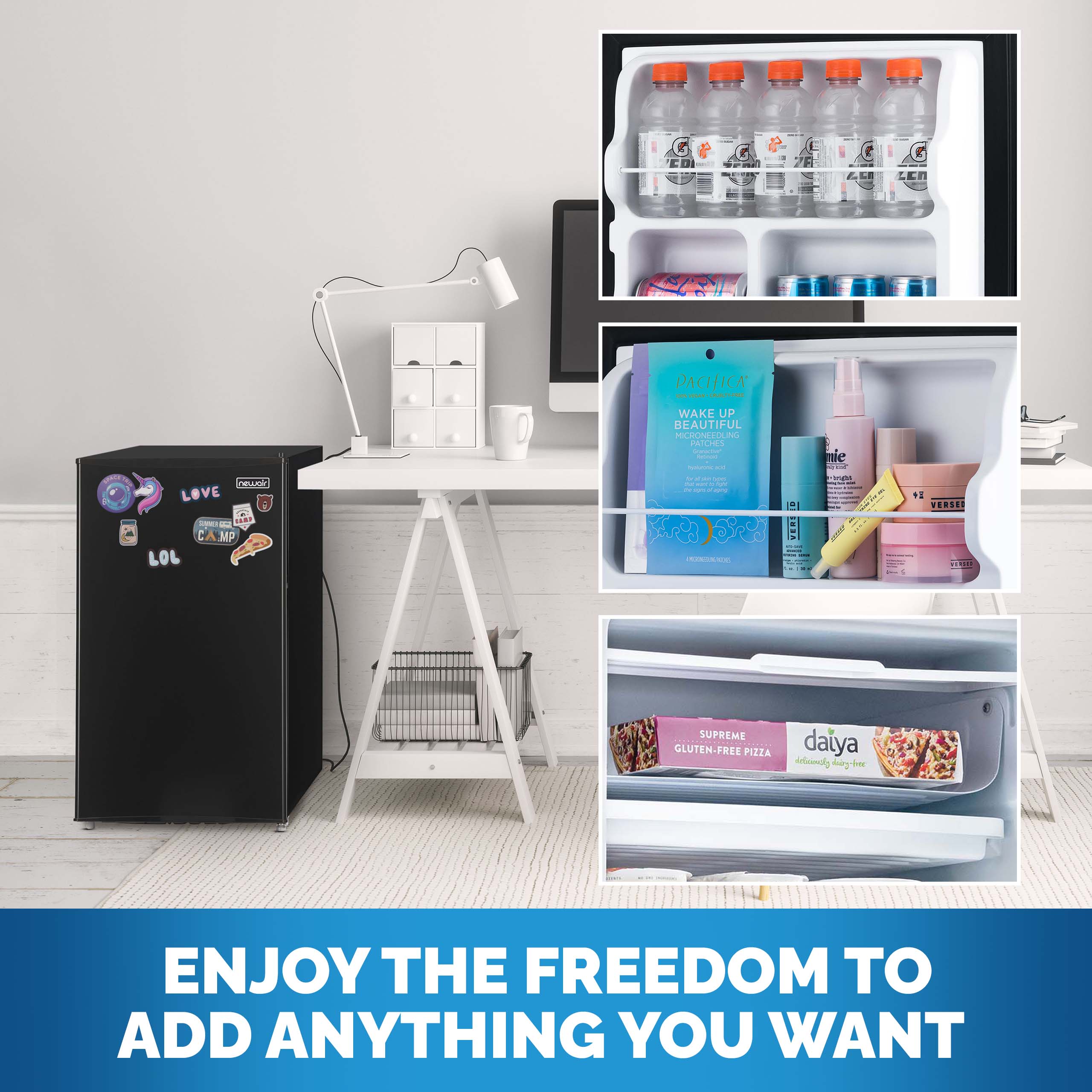 Newair® 3.3 Cu. Ft. Compact Mini Fridge with Freezer - Energy Efficient Black Refrigerator for Bedroom, Dorm, Office & Small Spaces - Perfect for Snacks, Drinks & Personal Food Storage