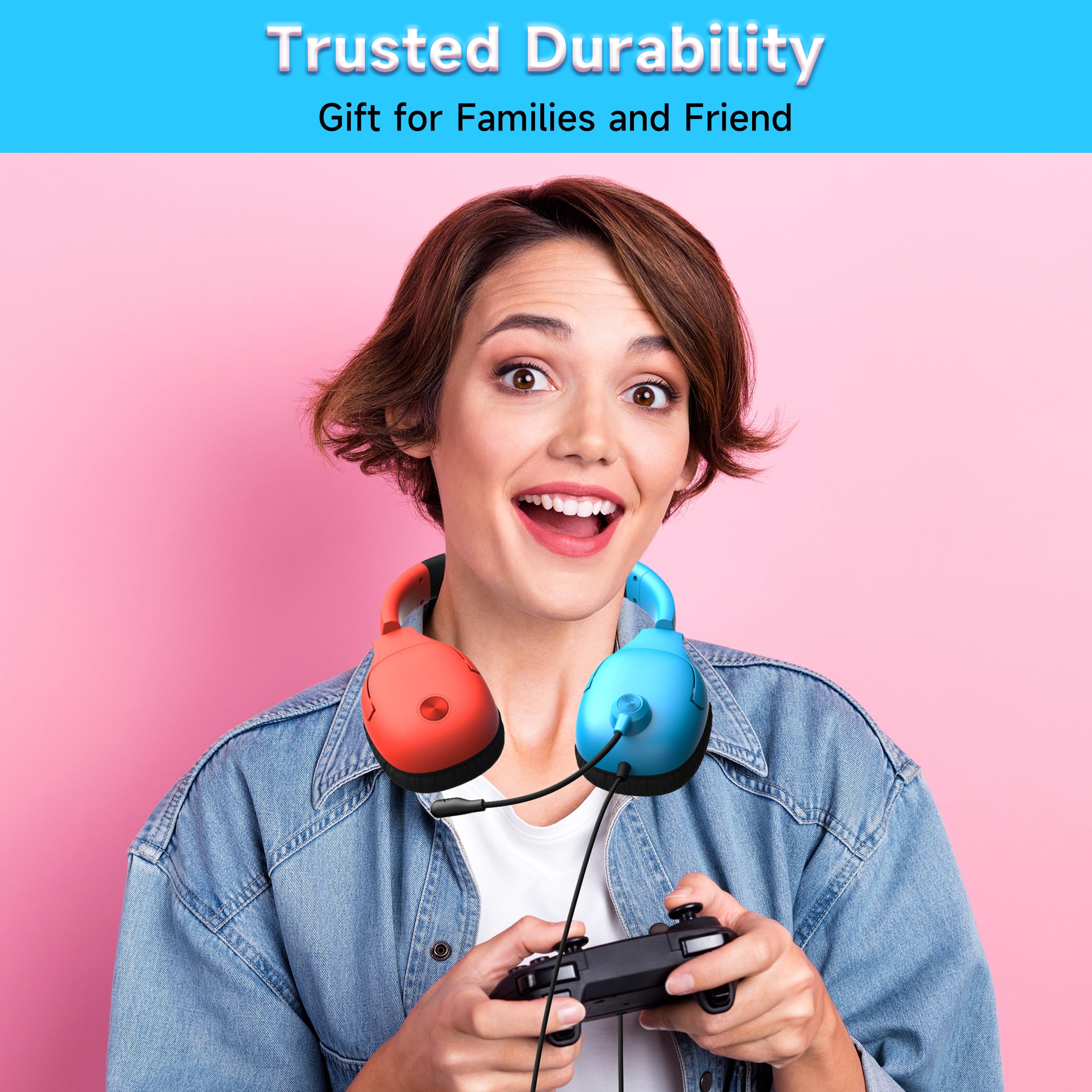 Best Wireless Gaming Headset for Nintendo Switch/Lite/OLED - Noise Cancelling Headphones with Mic for Fortnite, Sports & Online Gaming (Red/Blue) - Perfect for Competitive Play & Long Gaming Sessions