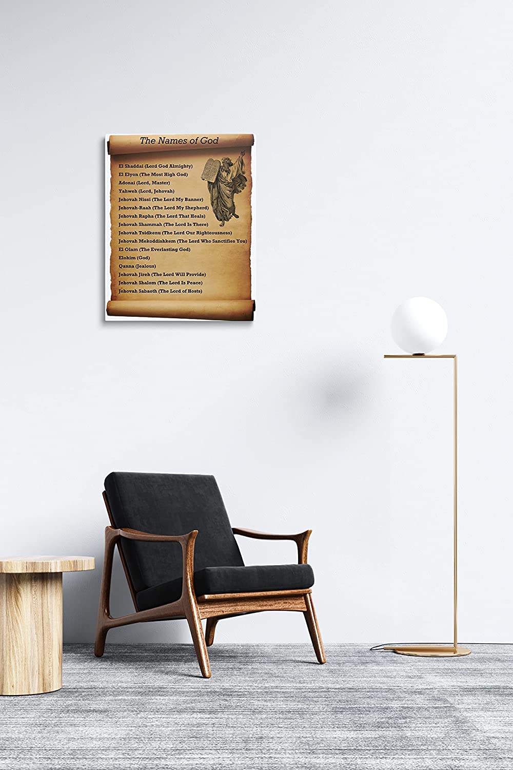 Names of God Framed Canvas Poster - Old Testament Biblical Meanings, Christian Wall Art Decor with Inspirational Bible Verses (16x20 Inches) - Perfect for Church, Home, Office & Prayer Room Decorations