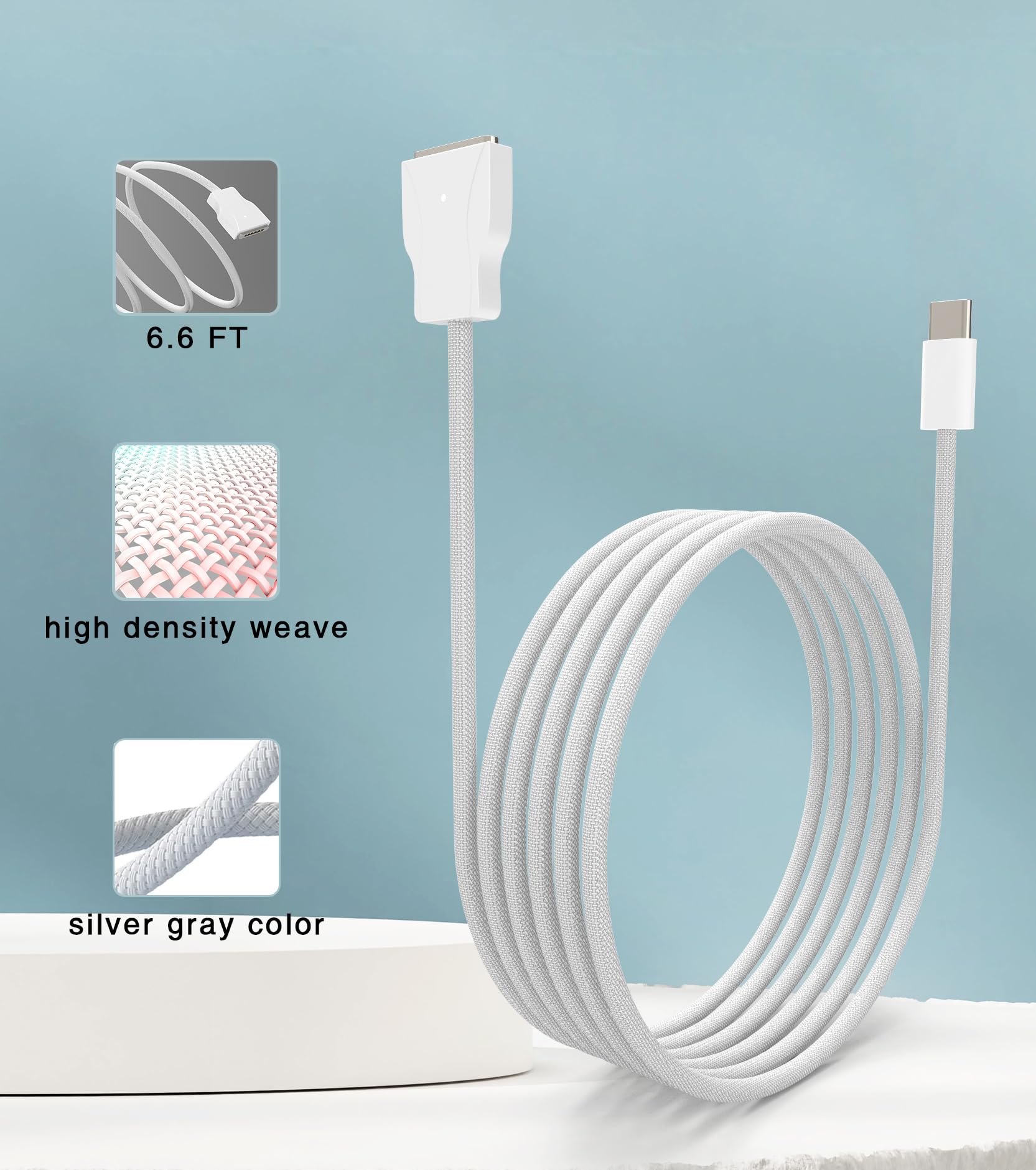 140W USB C to Magnetic Charging Cable - 3 Unique Designs, 6.6ft Fast Charger for MacBook Pro M1/M2/M3 (2021-2024) & MacBook Air (2022-2023) - Perfect for Home, Office & Travel Use