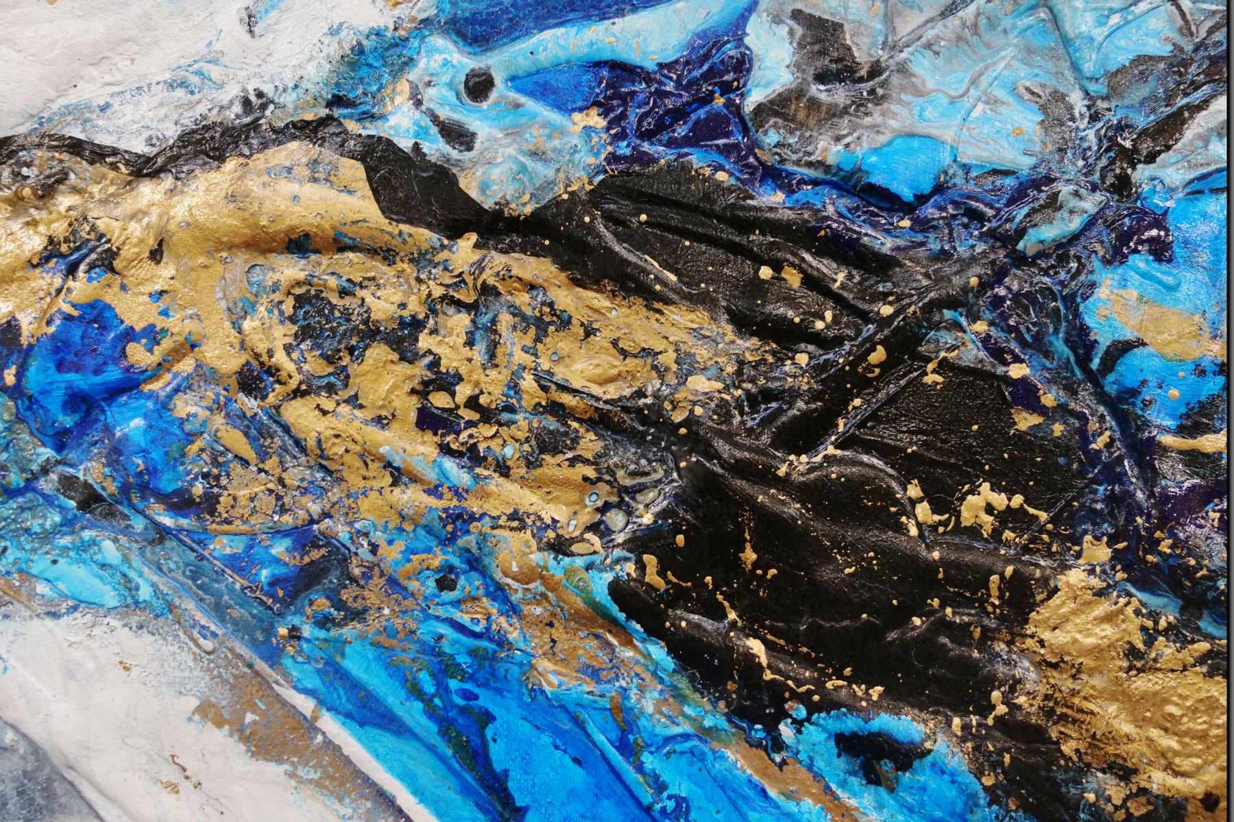 Golden Blue 190cm x 100cm Blue Gold Textured Abstract Canvas Wall Art - Modern Home Decor for Living Room, Bedroom & Office