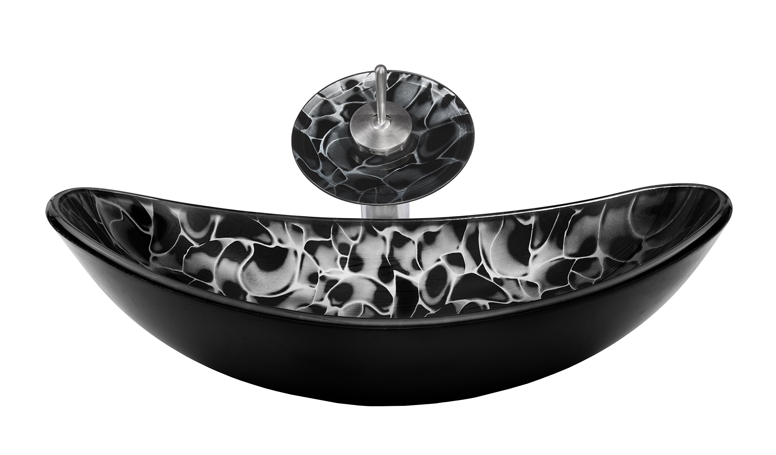 Novatto TARTARUGA Oval Glass Vessel Bathroom Sink Set with Brushed Nickel Faucet - Modern Vanity Sink for Bathroom, Powder Room, and Guest Bath Decor