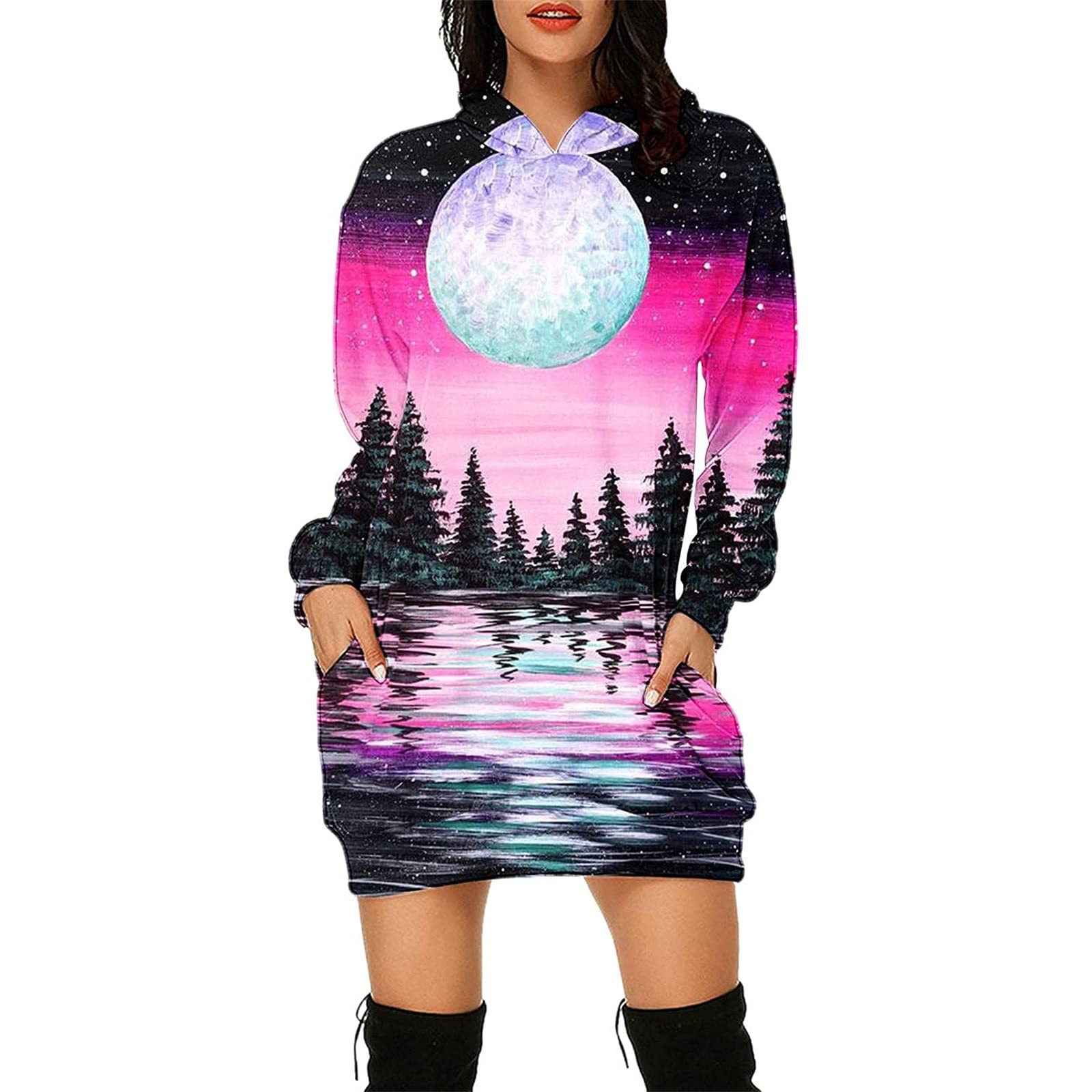 Bohemian Hooded Slim Dress for Women - Plus Size Summer & Fall Casual Long Sleeve Petite Dress | Perfect for Christmas Parties, Date Nights & Boho Fashion