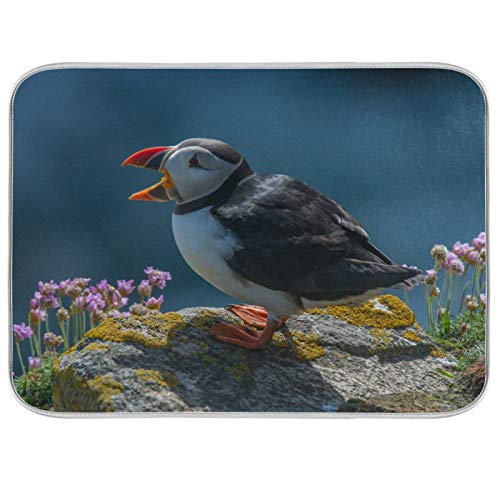 Puffin Bird Kitchen Drying Mat - Absorbent, Machine Washable, Fast Dry Dish Drainer Pad - 18x24 Inch for Countertops | Perfect for Drying Dishes, Protecting Surfaces & Adding Decor