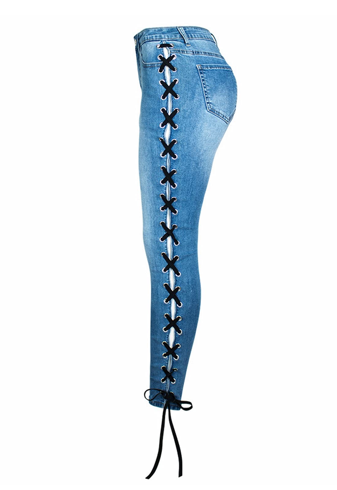 Sexy Women's Skinny Jeans with Side Lace-Up Detail - Stretchy Denim Pants for a Flattering Fit | Perfect for Night Out, Date Night & Casual Wear