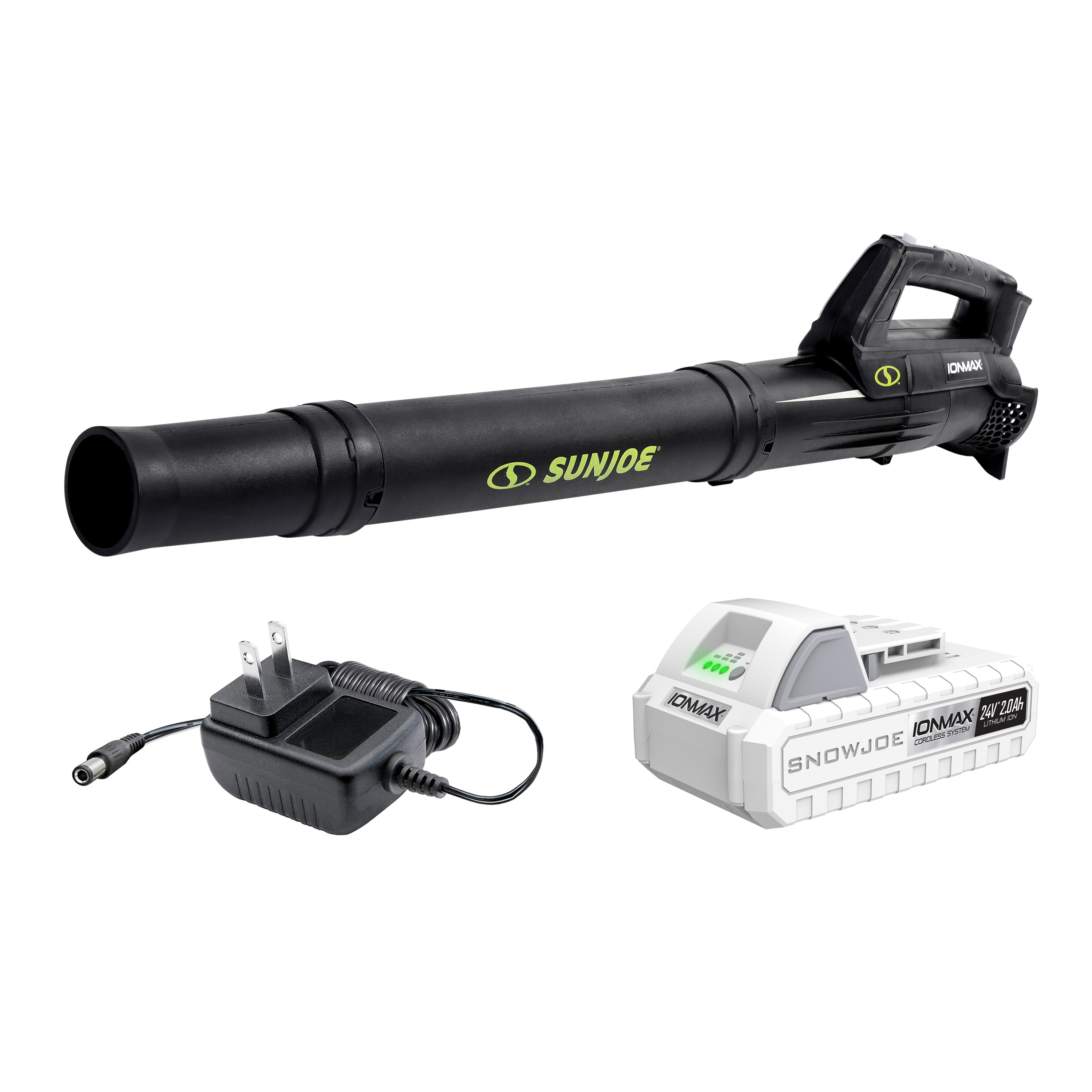 Sun Joe 24V Cordless Leaf Blower - 100 MPH, 280 CFM, 2.0Ah Battery & Charger Included | Powerful Yard Cleanup for Leaves, Grass Clippings & Debris | Ideal for Driveways, Patios & Garden Maintenance