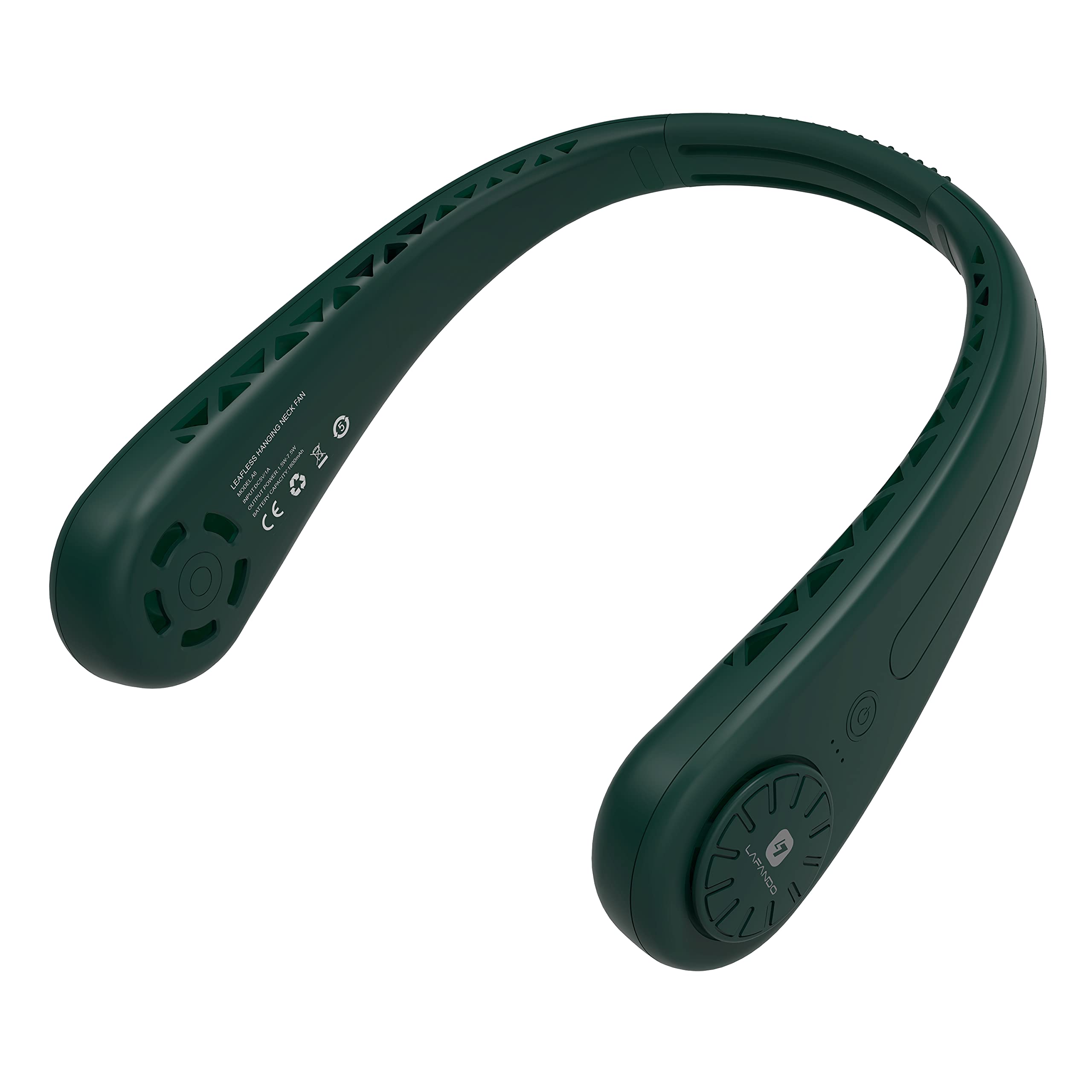 LAFANDO Portable Neck Fan - Hands-Free Bladeless Personal Cooling Fan with 3 Speeds, USB Rechargeable, Ultra Quiet - Perfect for Travel, Office, Outdoor Sports & Summer Activities (Dark Green)