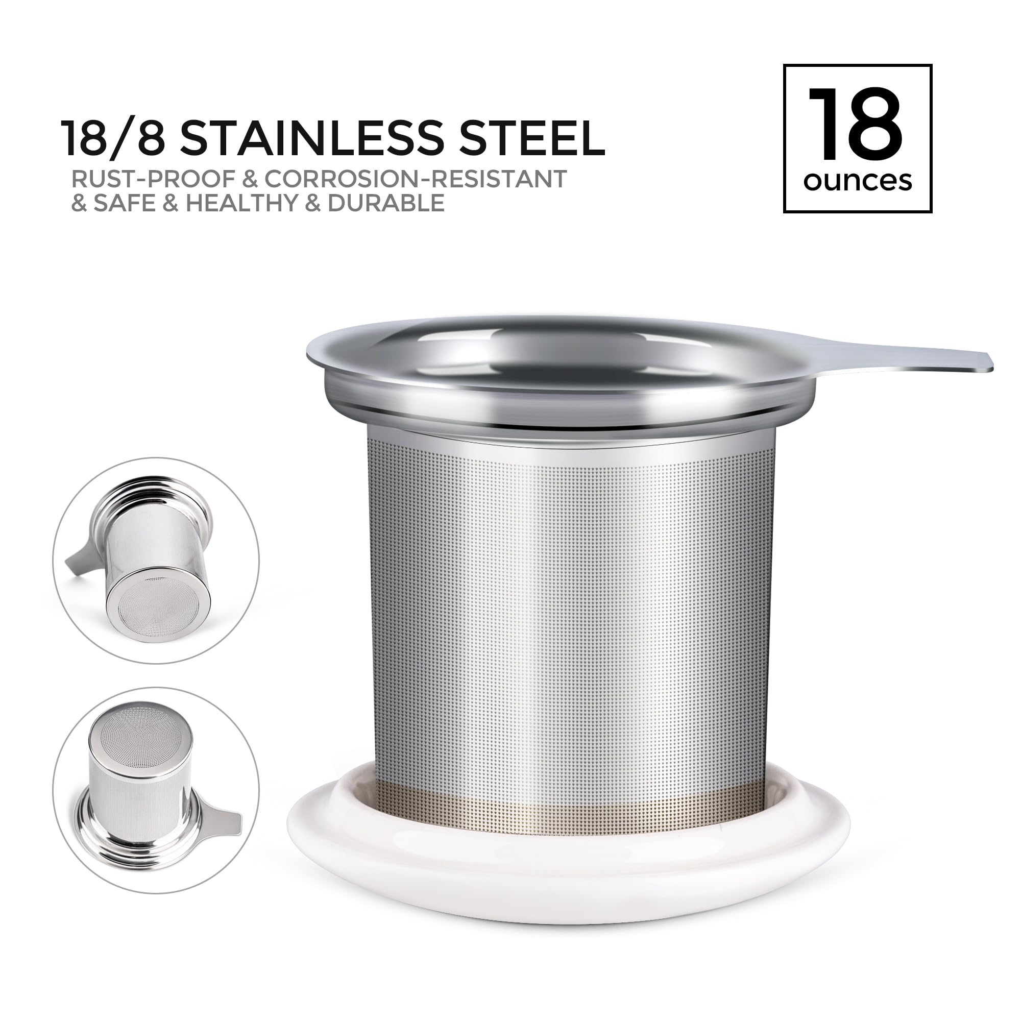 Premium 18oz Ceramic Tea Mug with Infuser & Lid - Large Loose Leaf Tea Cup, Microwave & Dishwasher Safe - Ideal Gift for Tea Lovers - Perfect for Home, Office & Relaxation