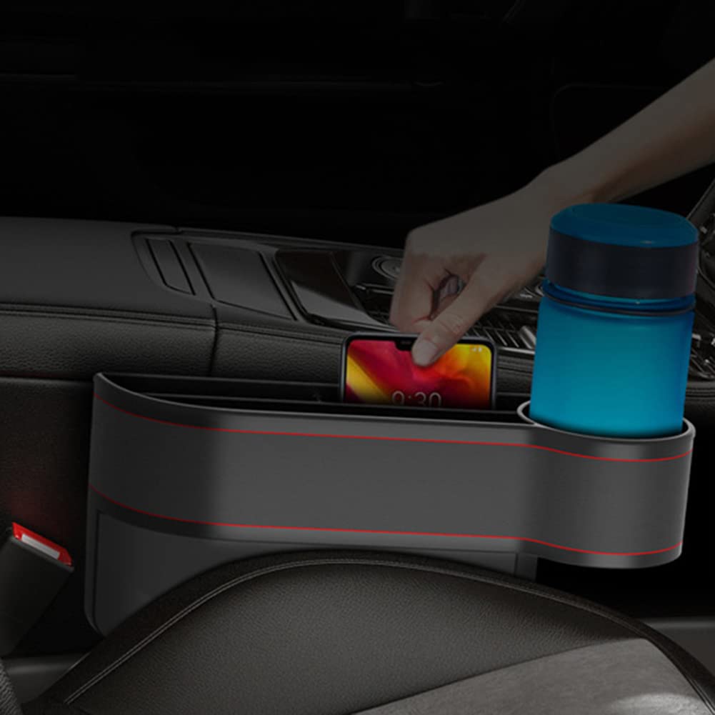 SEADEAR Car Seat Gap Organizer - Leather Storage Box with Cup Holder for Phone, Keys & Cards - Perfect for Cars & SUVs