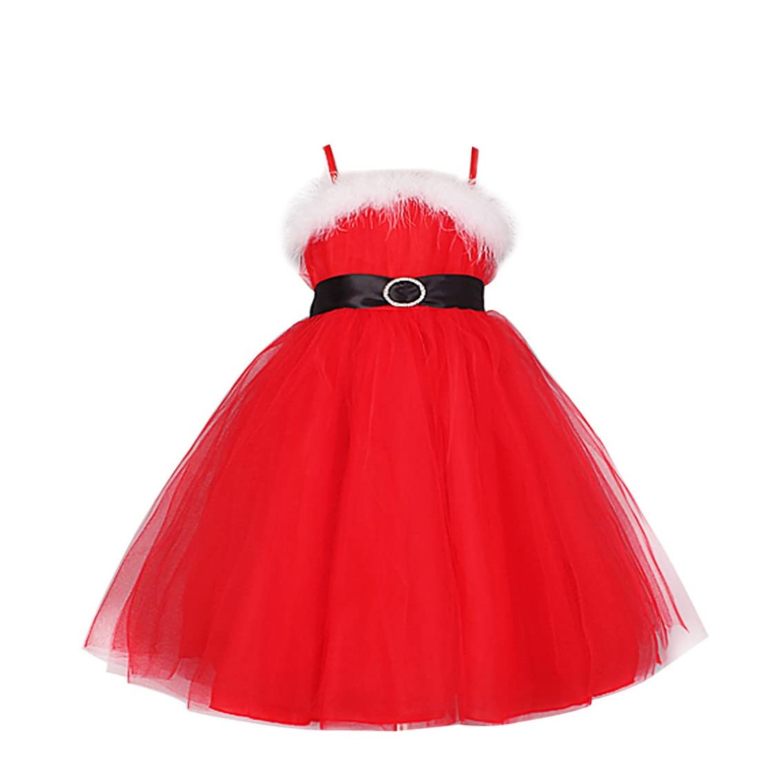 TiaoBug Red Christmas Dress for Girls - Santa Claus Costume with Spaghetti Straps, Princess Party Tutu Ball Gown for Holiday Photos, Christmas Pageants & Festive Celebrations
