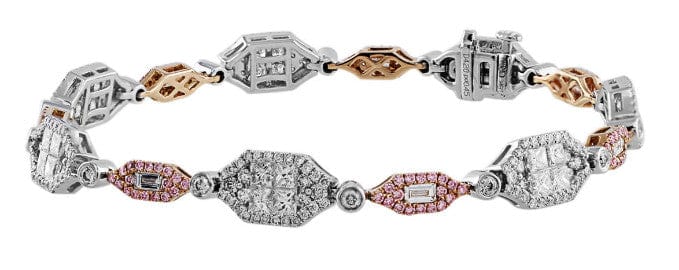 18K White Rose Gold Pink and White Diamond Bracelet for Women - Elegant Jewelry Gift for Anniversary, Wedding & Special Occasions