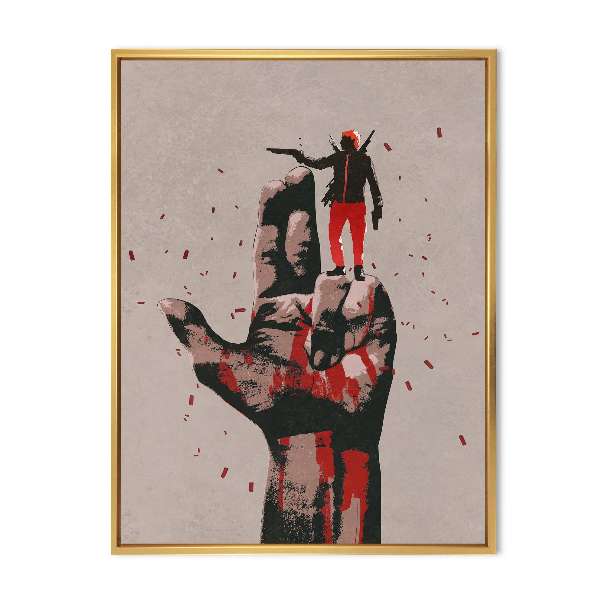 DesignQ Gun Sign With Man Shooting Gun - Modern Framed Canvas Wall Art Print for Home, Office & Man Cave Decor | Western & Hunting Theme Wall Decor