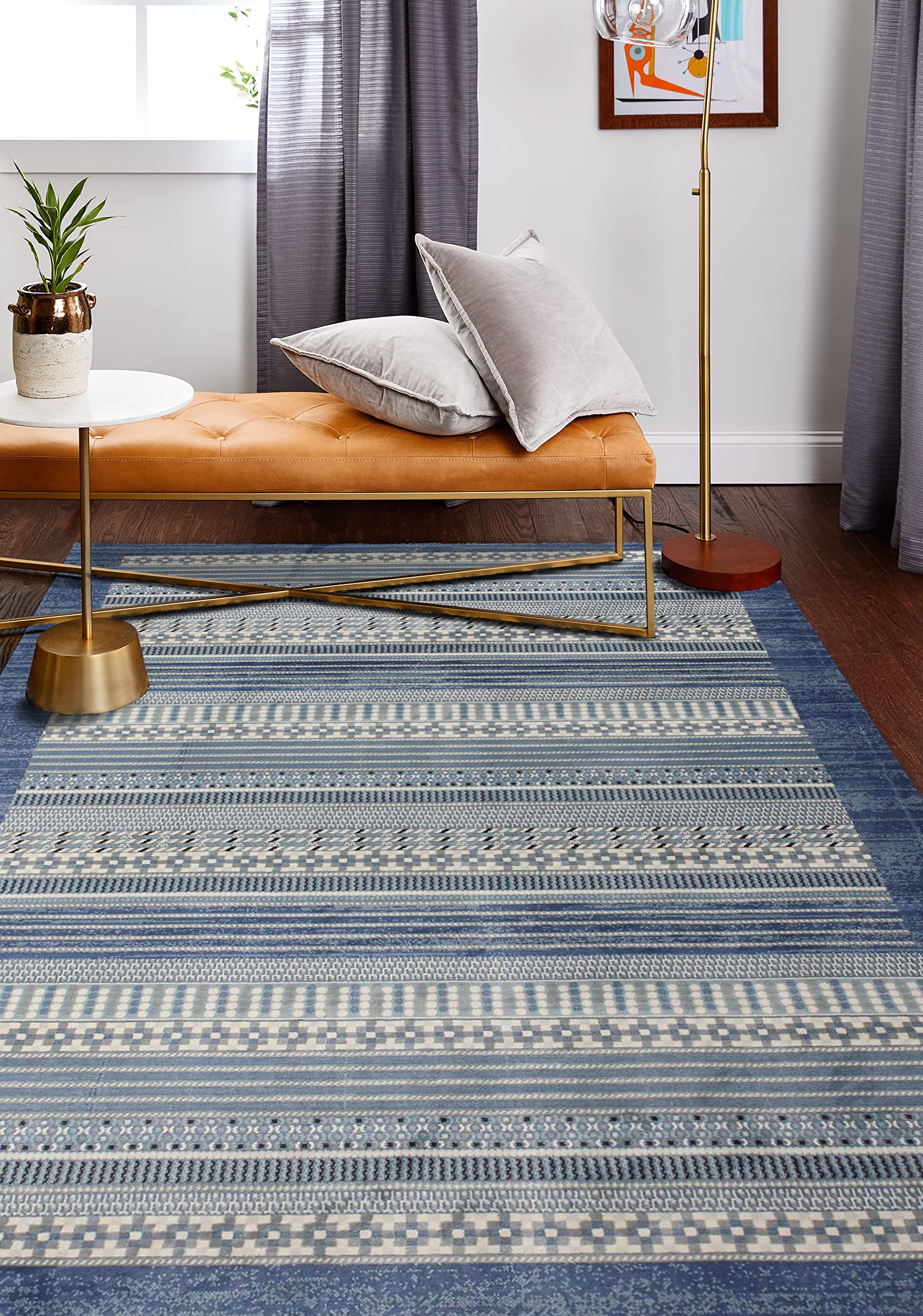 Bashian Collection Luxury Power Loom Polypropylene Area Rug - 8.6’ x 11.6’ Light Blue - Soft Runner Rug for Entryway, Living Room, Bedroom - Home Decor & Floor Protection for High Traffic Areas