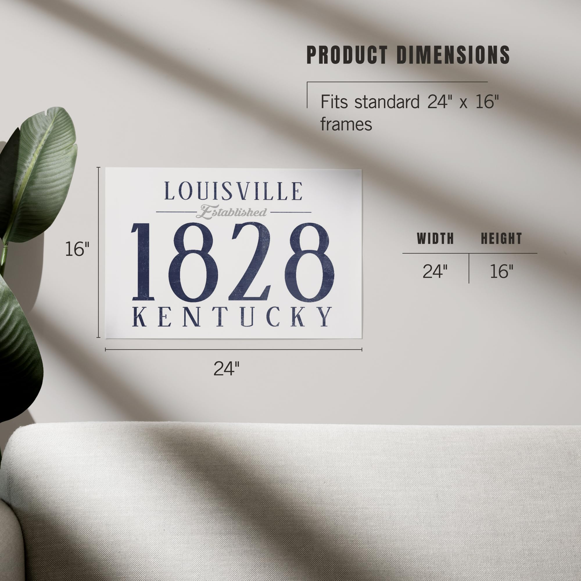 Lantern Press 16x24 Inch Premium Giclee Art Print - Louisville Kentucky Skyline with Established Date in Blue - Perfect for Home Office Wall Decor & Gift Ideas