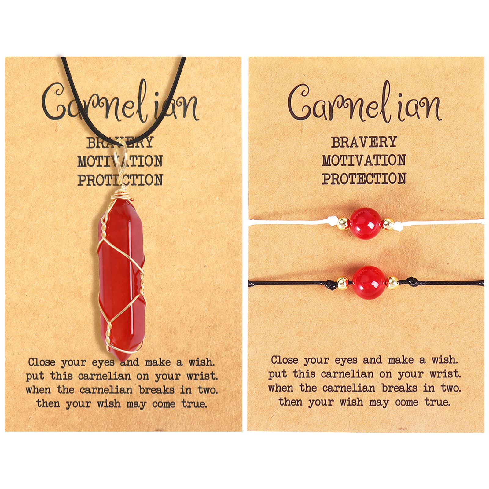 Natural Carnelian Crystal Necklace & Bracelet Set for Women - Healing Stone Jewelry with Gift Cards - Perfect for Meditation, Energy Balancing & Spiritual Gifts