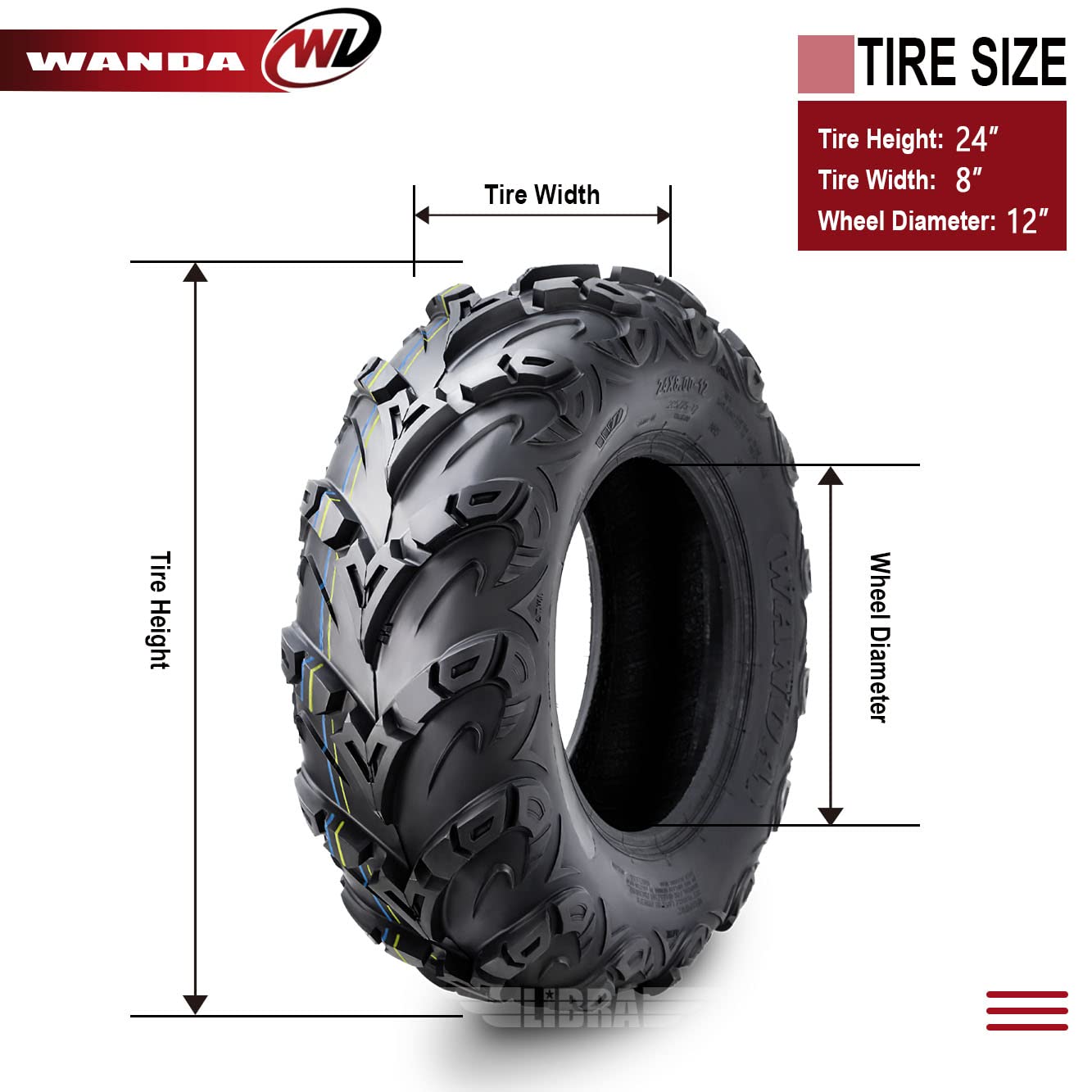 Premium 8 Ply ATV/UTV Tires 24x8-12 24x8x12 - Heavy Duty Mud Terrain Tires for All-Terrain Vehicles - Set of 2 - Ideal for Off-Roading, Hunting & Farm Work
