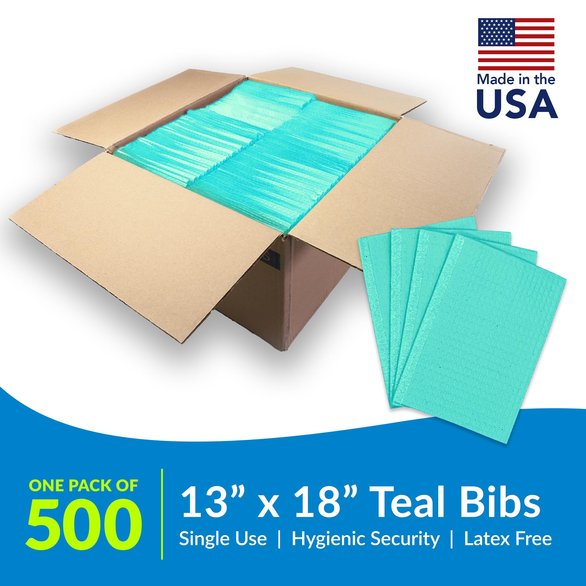**TIDI 917410 Ultimate Dental Bibs, Teal, 4 Layers, 13” x 18” (Pack of 500) – Disposable, Leak-Proof, Embossed, 3-Ply Tissue with Poly Back – Ideal for Dental Clinics, Nail Salons & Tattoo Studios**