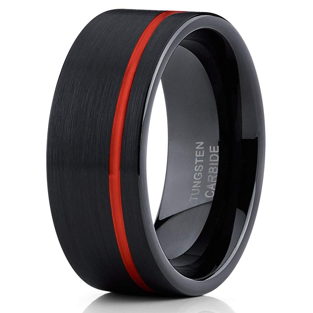 8mm Black Tungsten Wedding Band for Men - Comfort Fit Anniversary & Engagement Ring - Durable Tungsten Carbide Ring for Everyday Wear, Gifts & Special Occasions