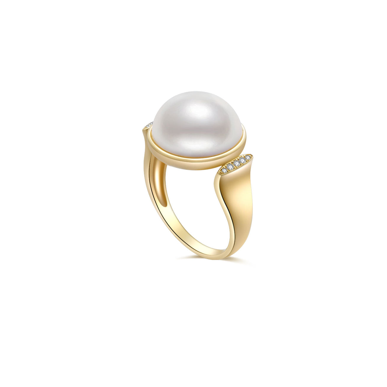18K Gold Diamond & Edison Pearl Ring KR00059 - Elegant Jewelry for Weddings, Anniversaries & Special Occasions